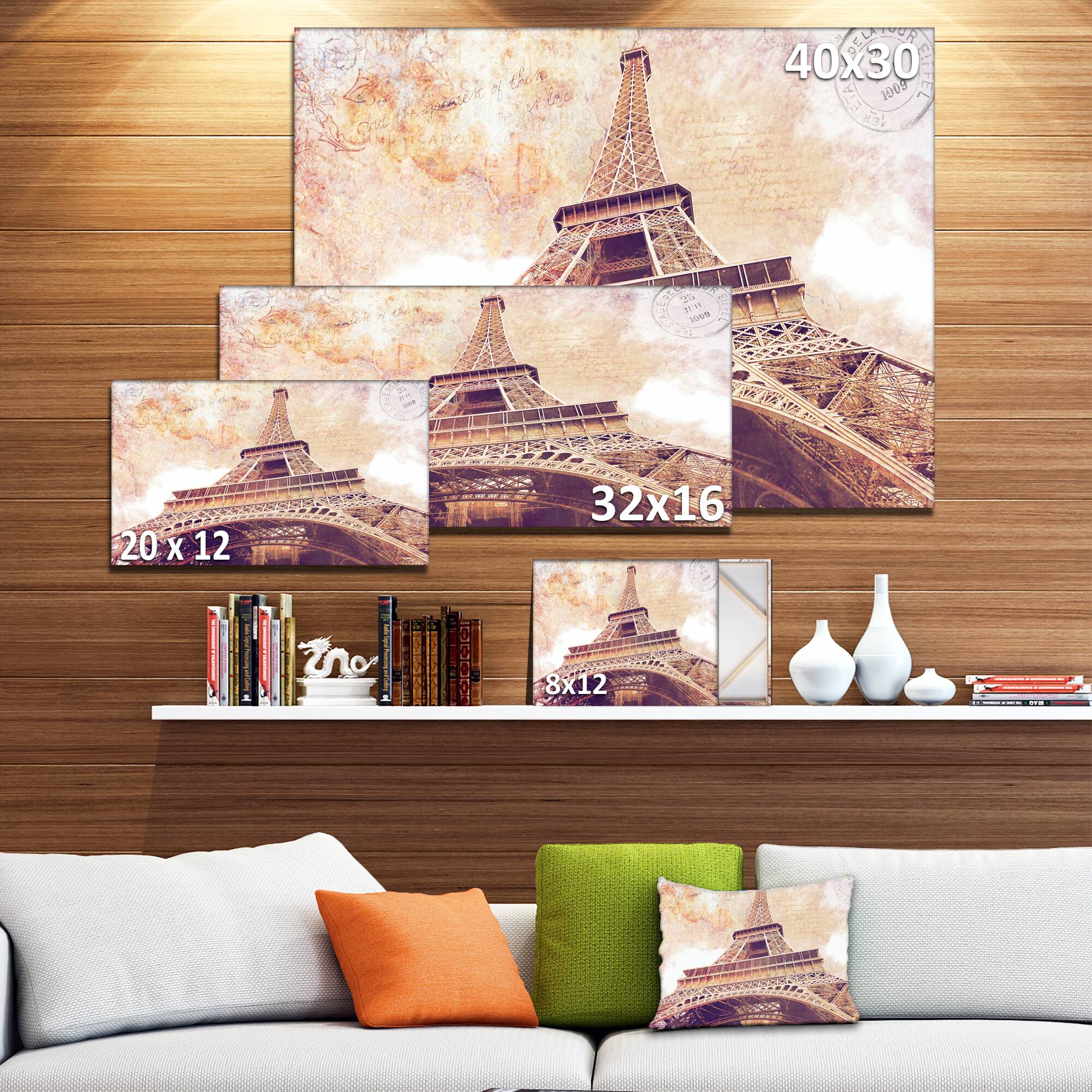 Designart - Paris Paris Eiffel TowerParis Postcard Design - Cityscape Canvas Print