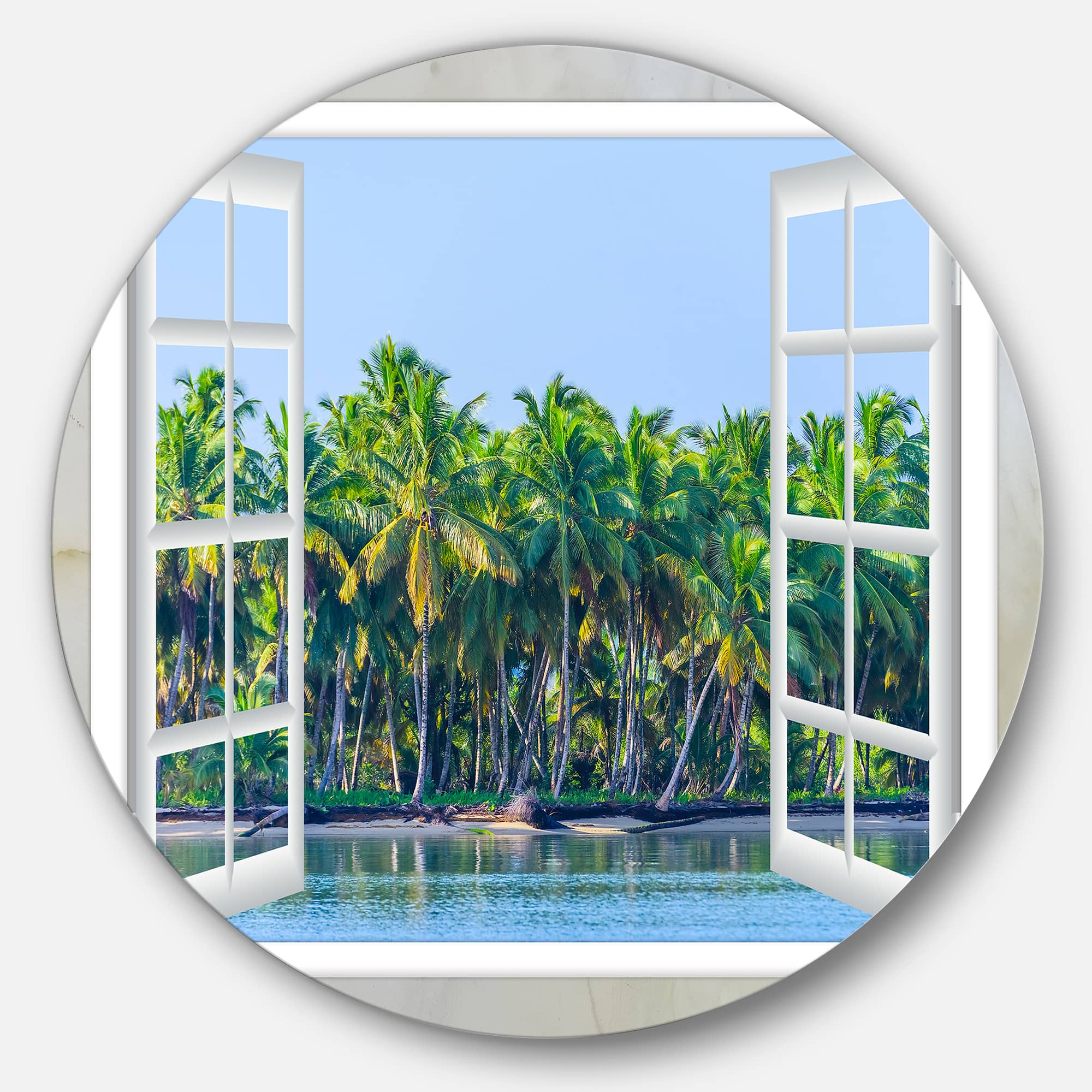 Designart - Open Window to Seashore Palms' Extra Large Seashore Metal Circle Wall Art