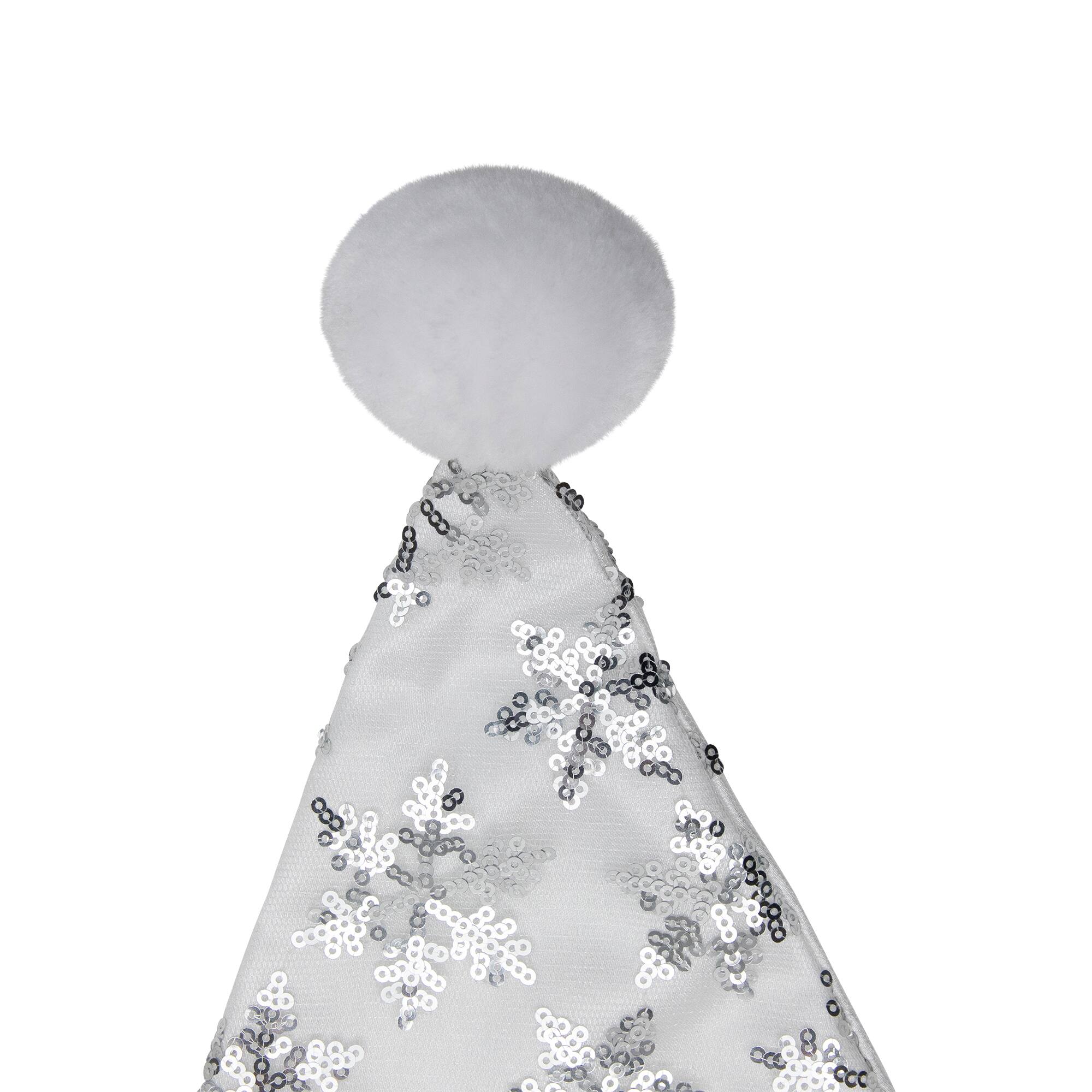 14" Adult Medium Sequin Snowflake Santa Hat, White