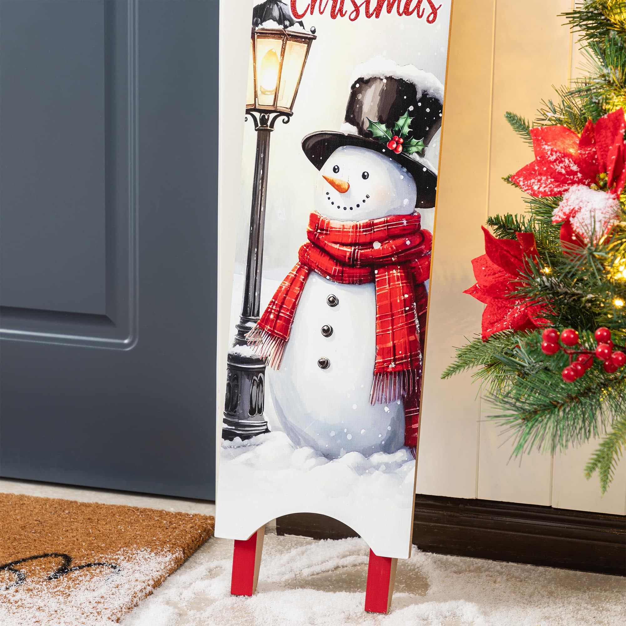 Glitzhome® 36" Wooden Christmas Snowman Sleigh Porch Sign