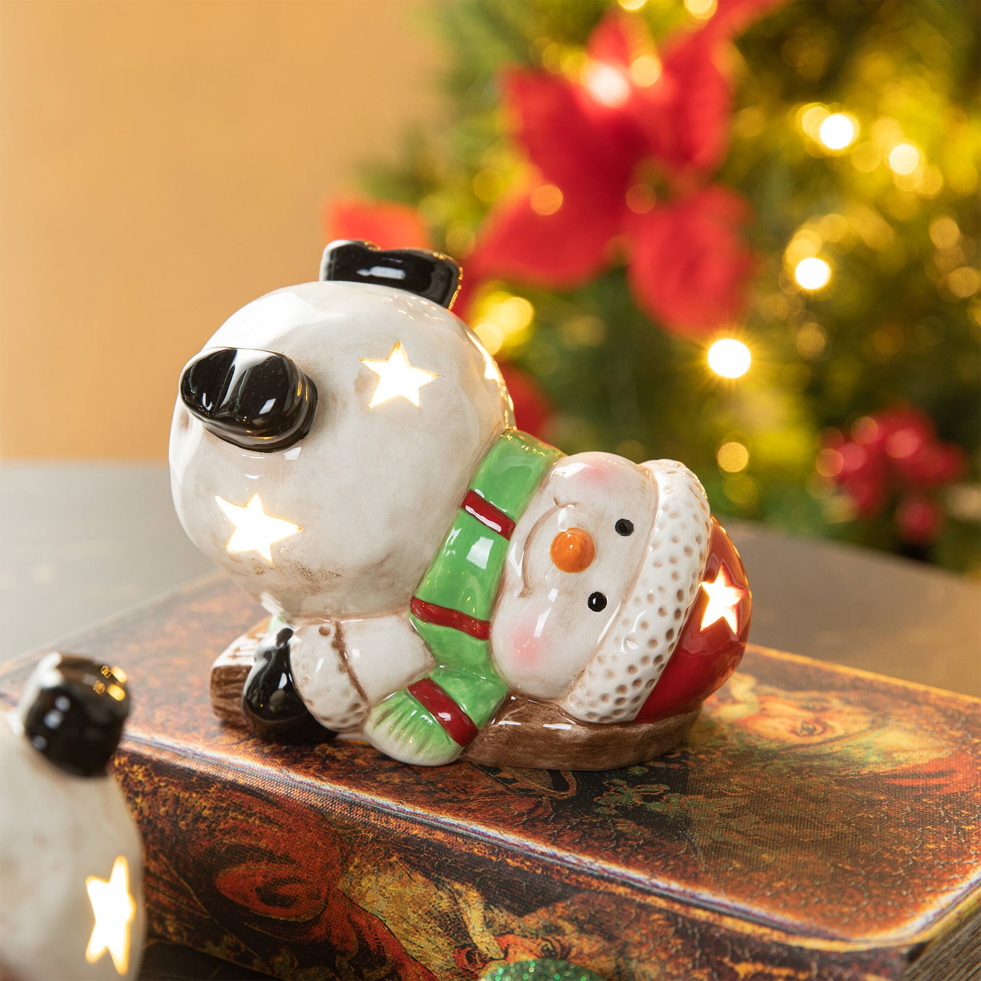 Glitzhome&#xAE; Lighted Ceramic Snowman Table D&#xE9;cor Set