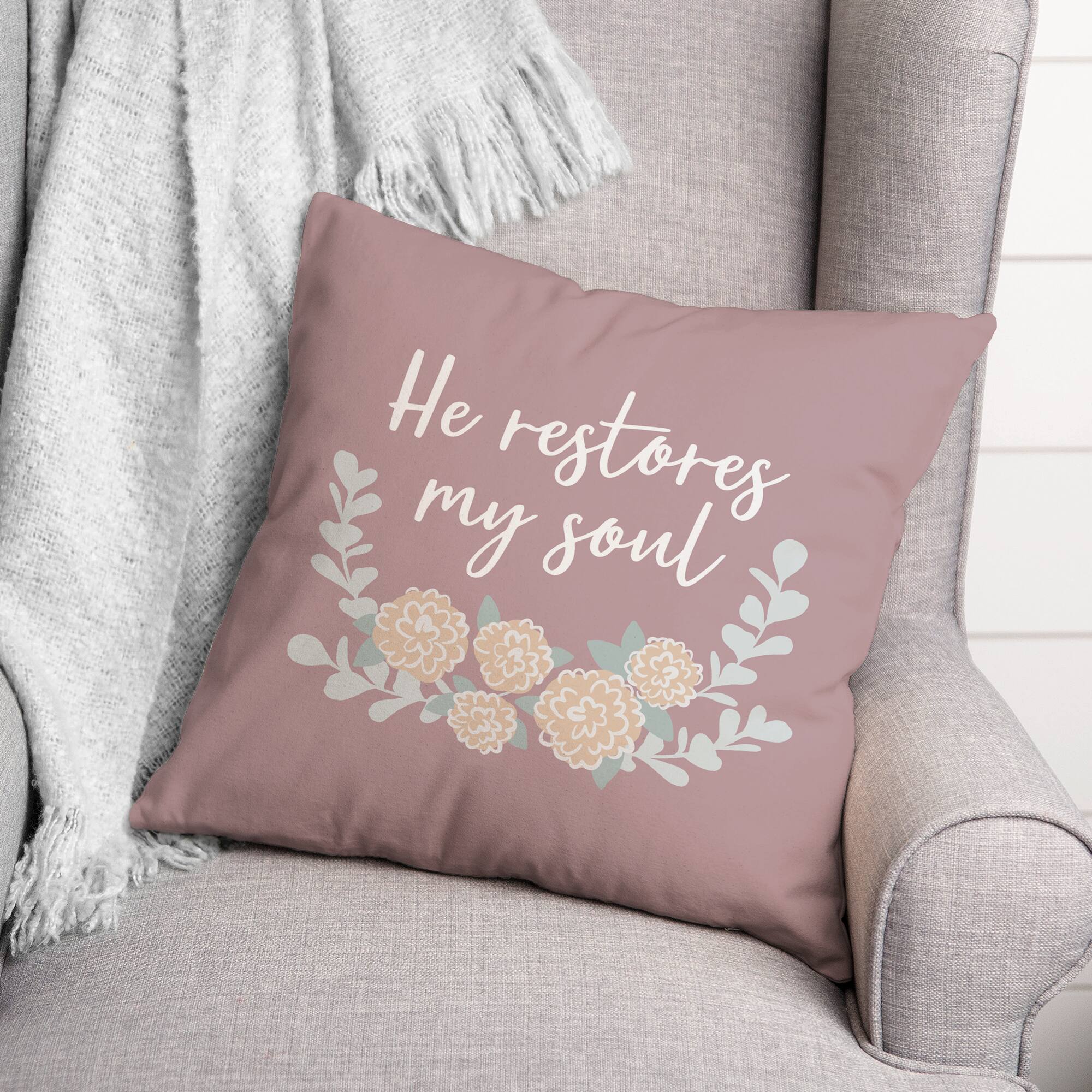 He Restores My Soul Pillow 2 18" x 18" Throw Pillow