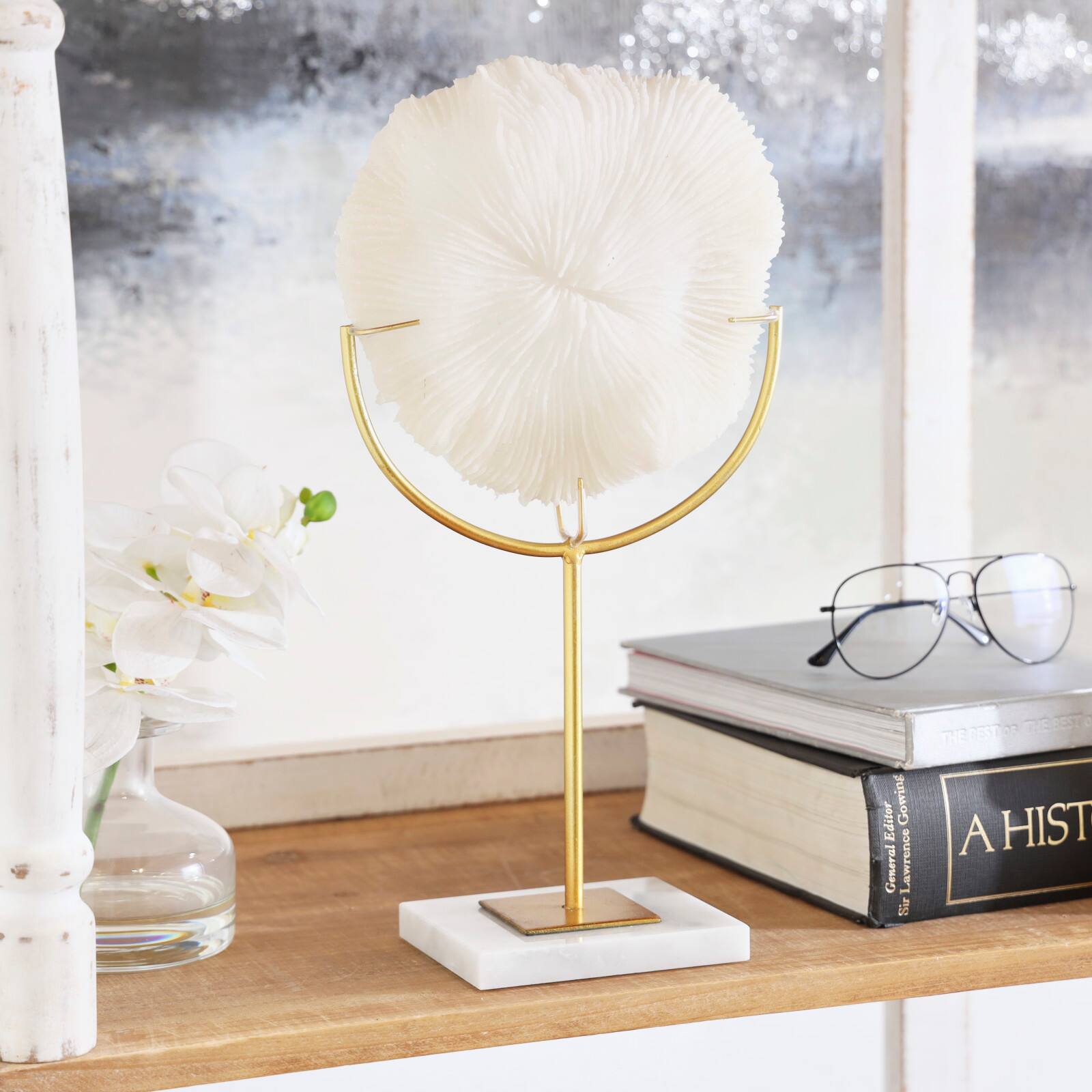 The Novogratz 15" Cream Coral Sculpture with Marble Base