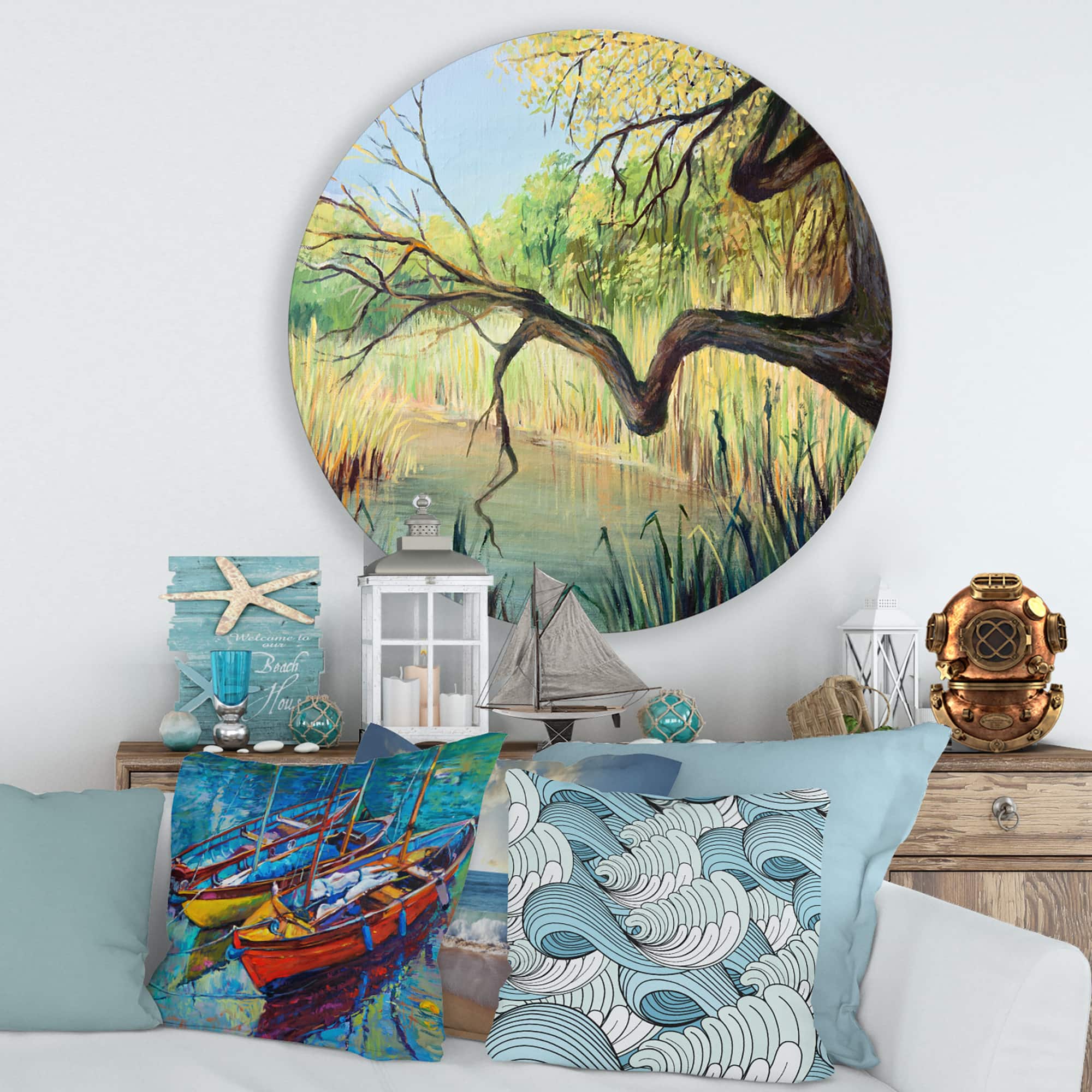 Designart - The Lake of Silence - Lake House Metal Circle Wall Art