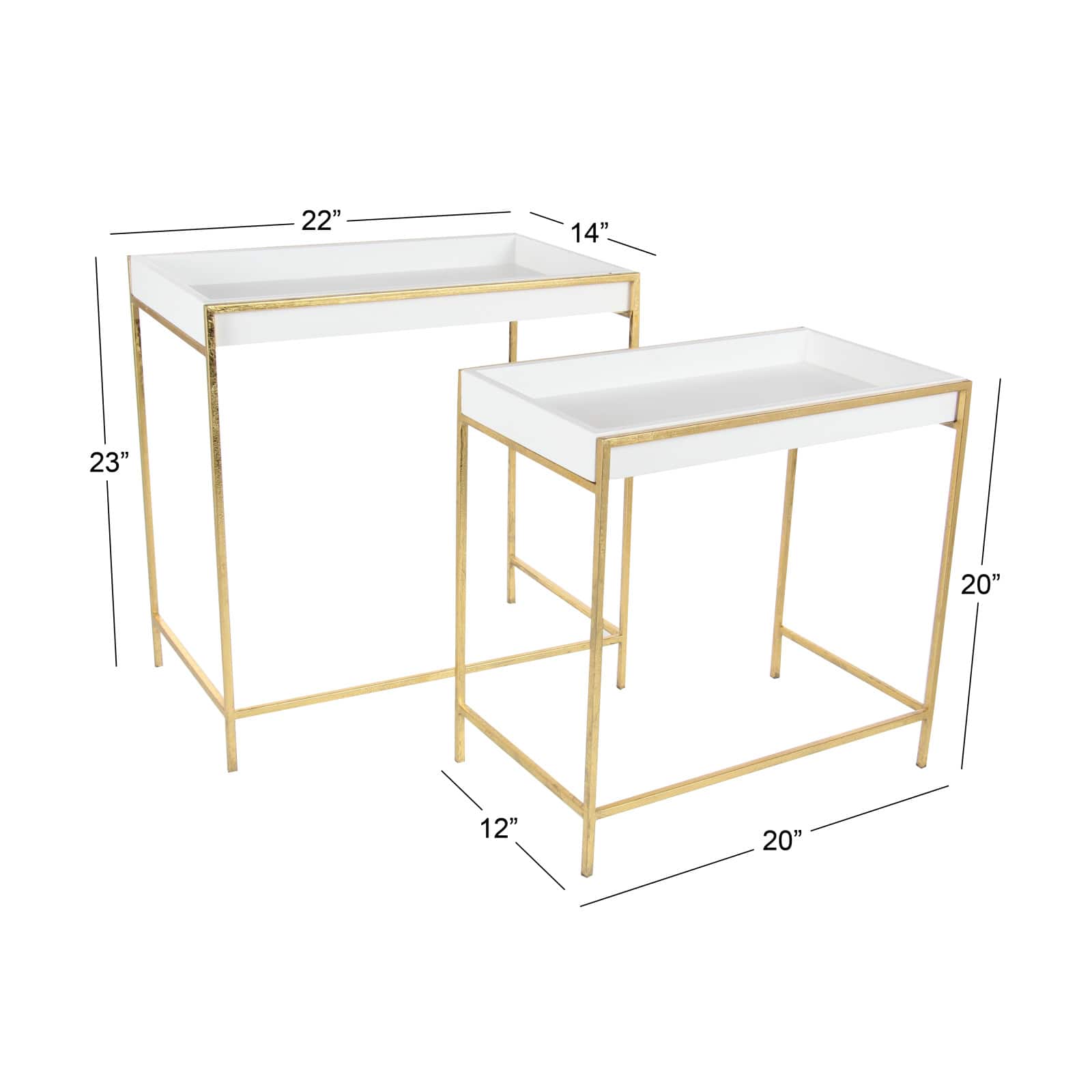Set of 2 Gold Metal Contemporary Console Table, 22", 20"