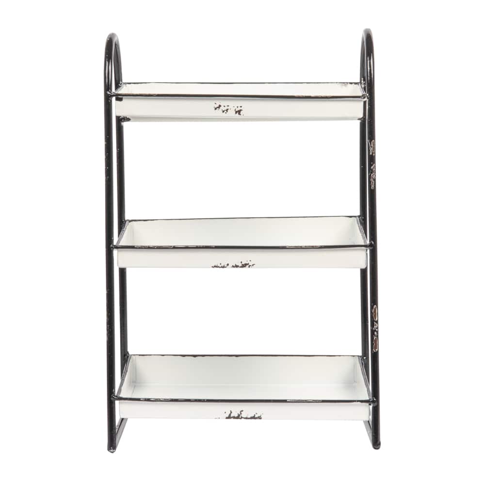 Hello Honey® 15.4" Distressed White 3-Tier Metal Tray with Black Frame
