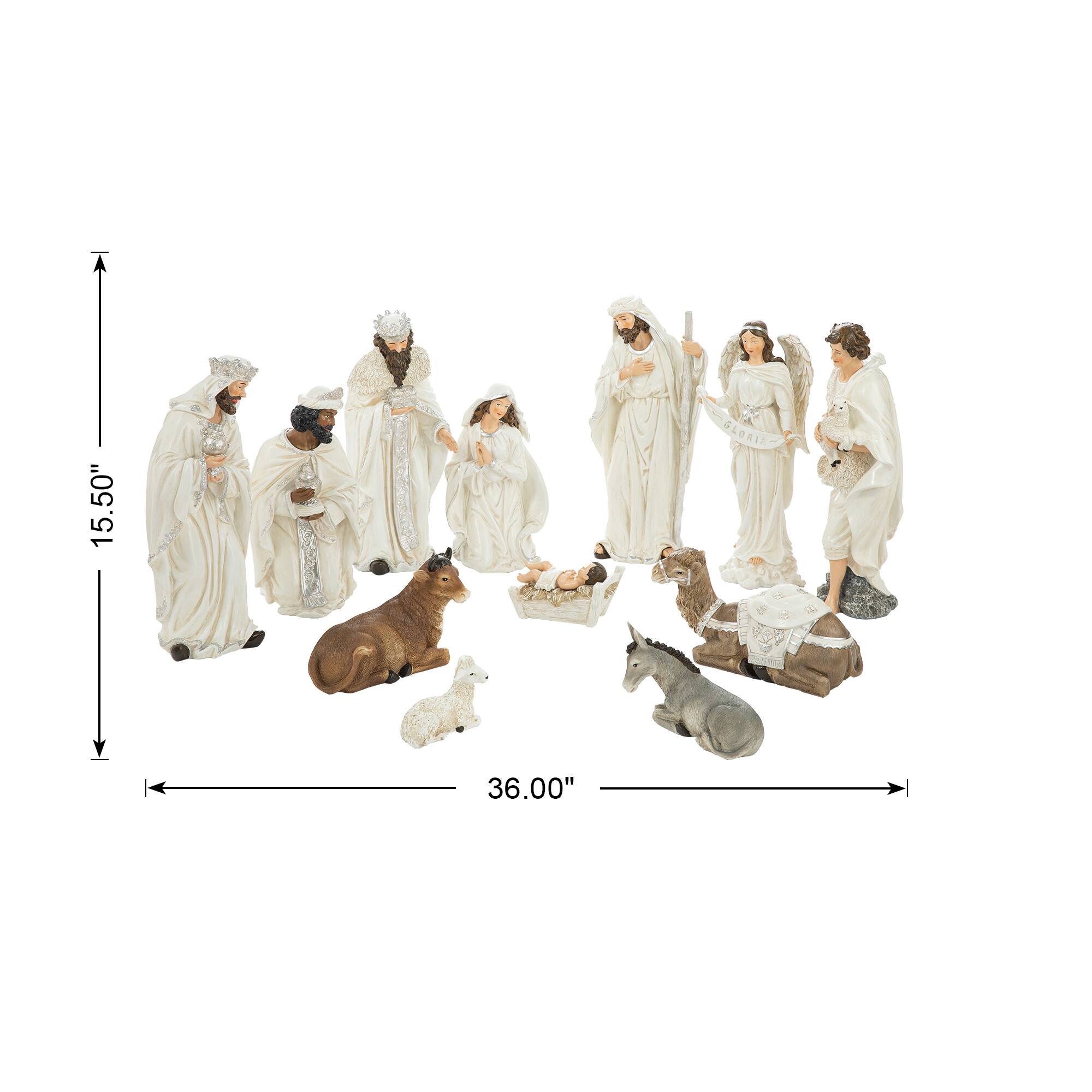 Glitzhome&#xAE; 12 Piece Oversized Ivory Nativity Figurine Set 