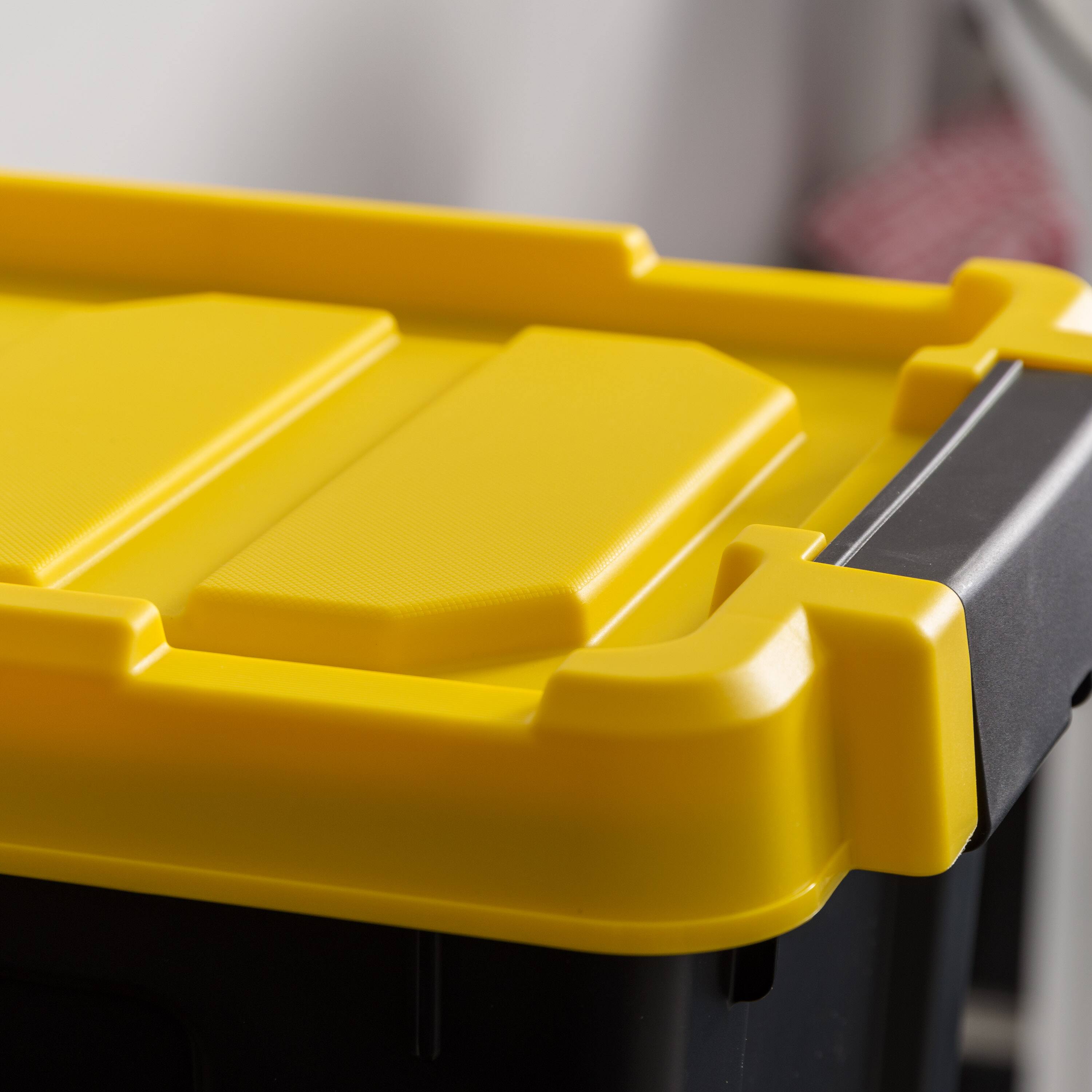 IRIS&#xAE; 21.9qt. Black Store-It-All Utility Totes with Yellow Buckle Lids, 4ct.