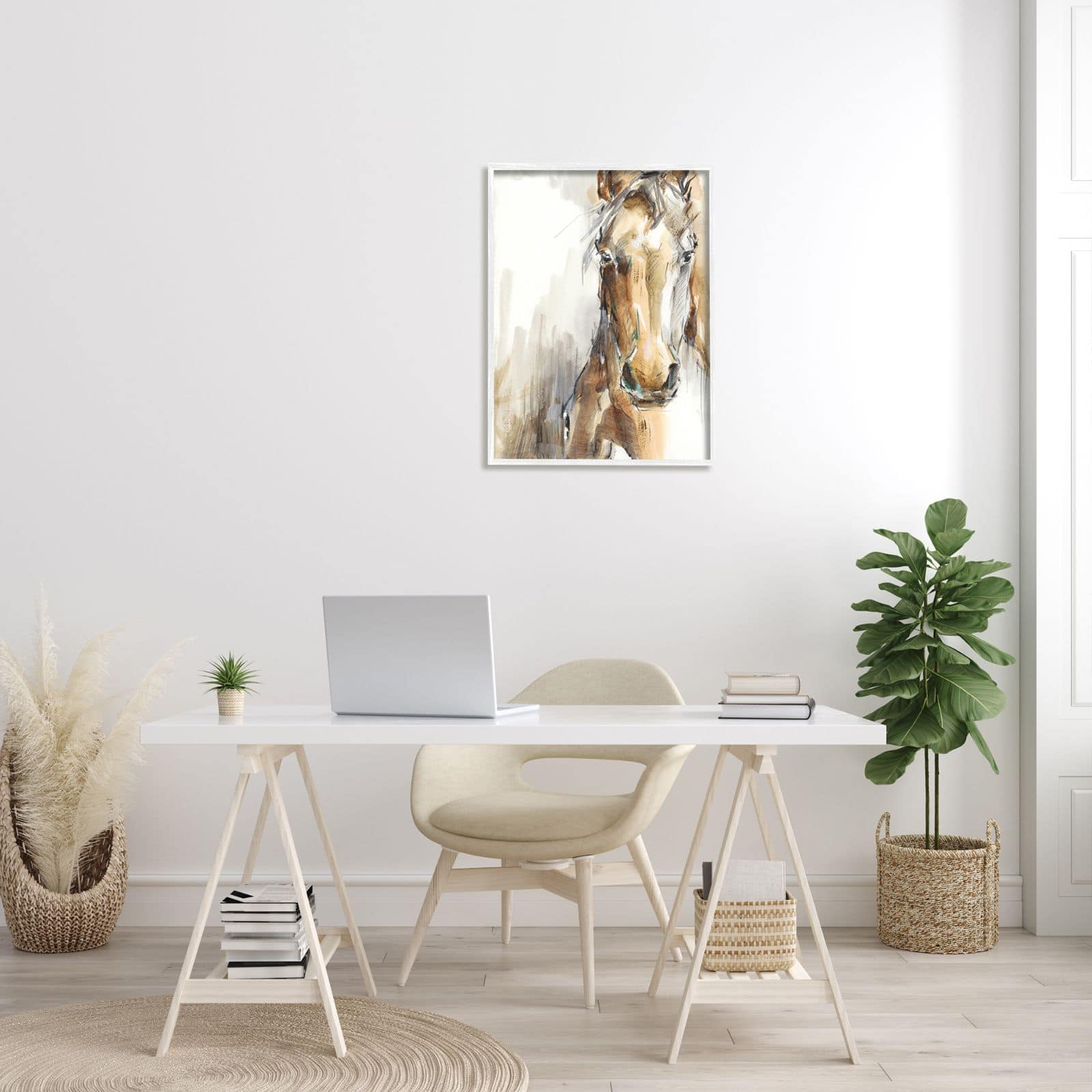 Stupell Industries Horse Portrait Orange Brown Animal Watercolor Painting Framed Wall Art