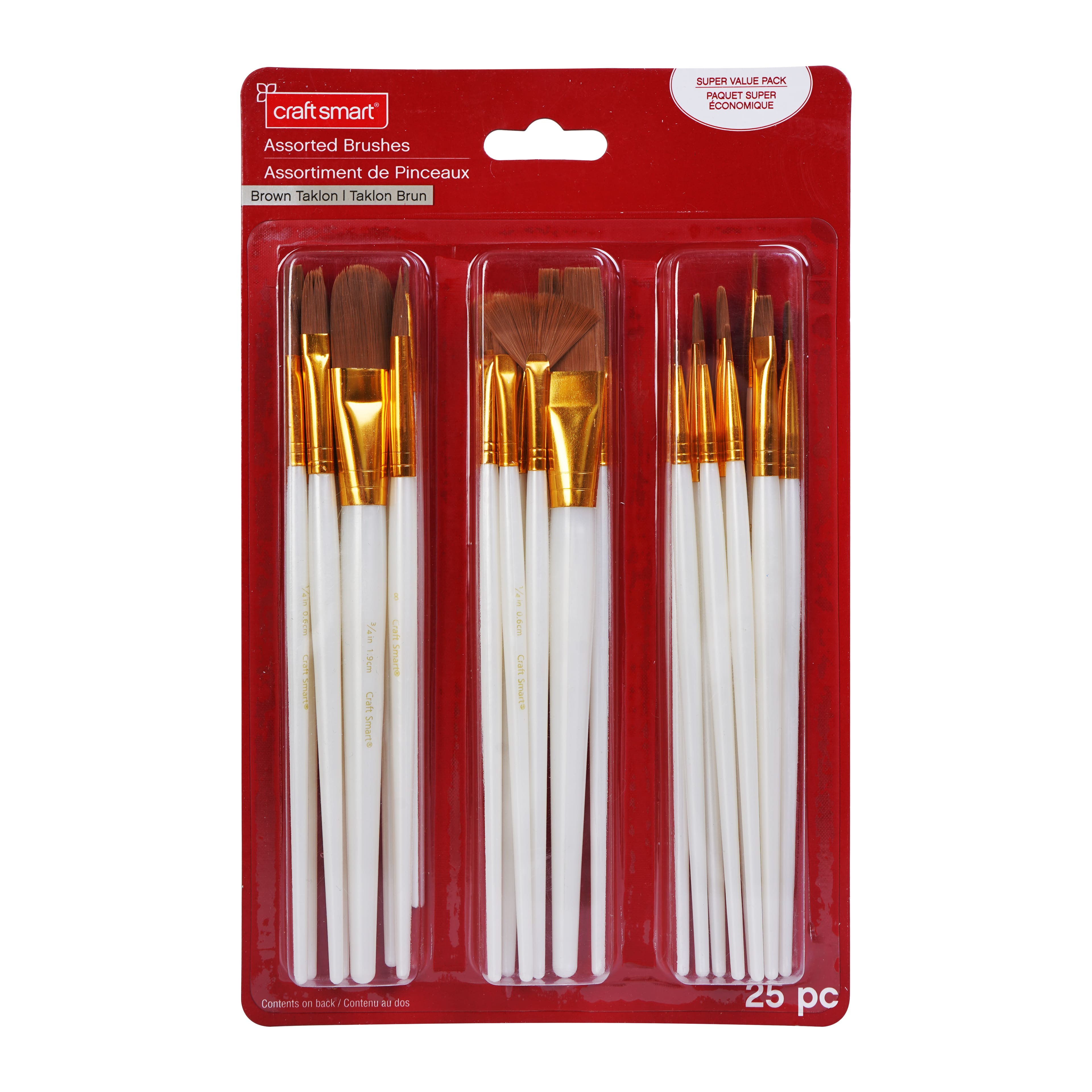 6 Packs: 25 ct. (150 total) Brown Taklon Brush Set by Craft Smart®