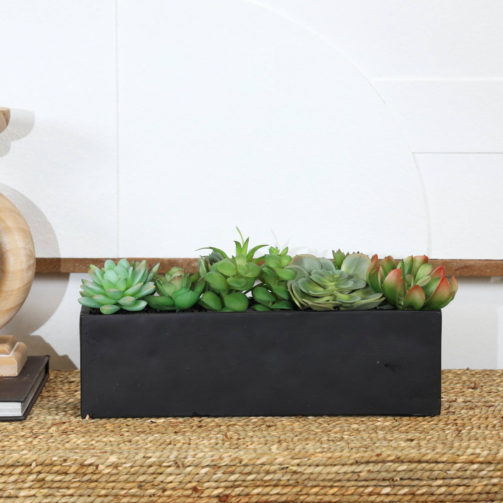 13" Green Faux Foliage in Black Planter