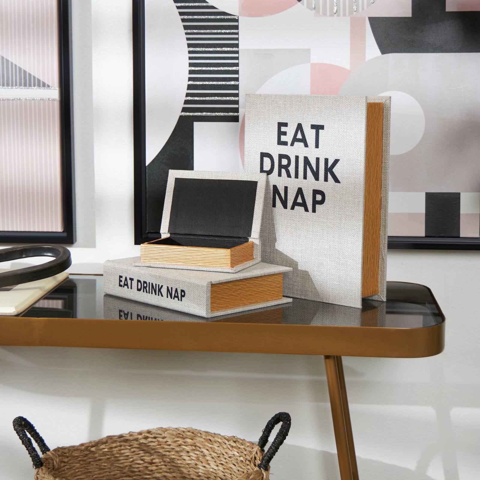 Light Gray Eat Drink Nap Linen Storage Book Box Set