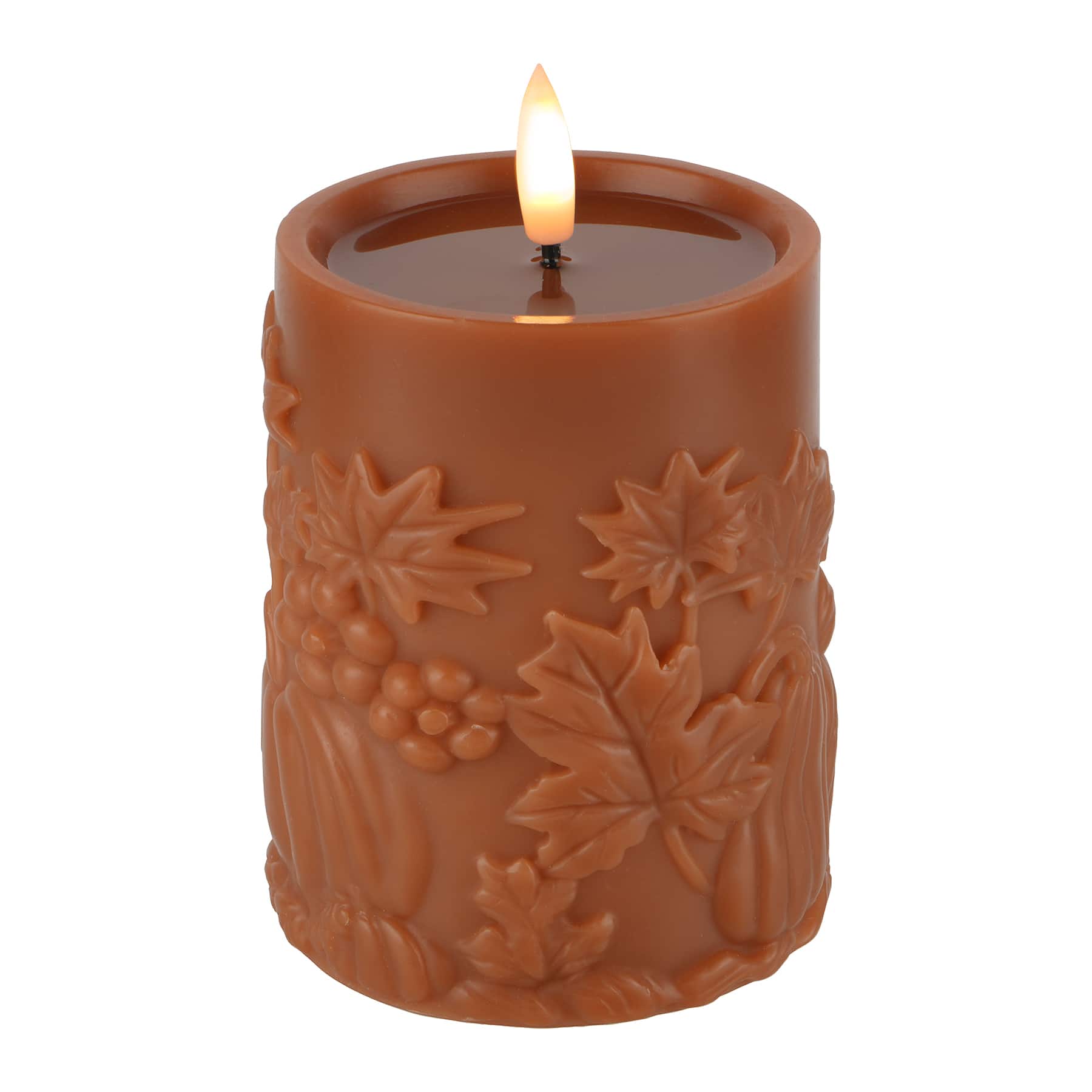 4&#x22; Orange Pumpkin &#x26; Leaf Wax LED Pillar Candle by Ashland&#xAE;