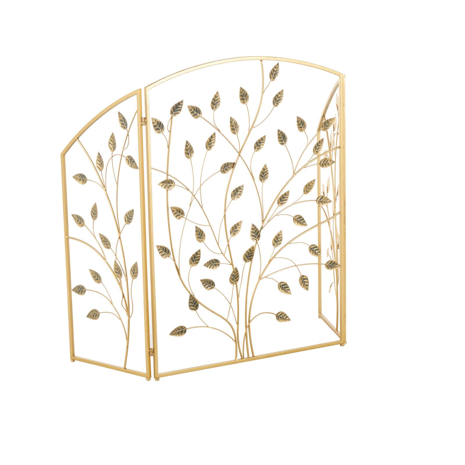 38.25" Gold Metal Leaf Foldable 3-Panel Fireplace Screen