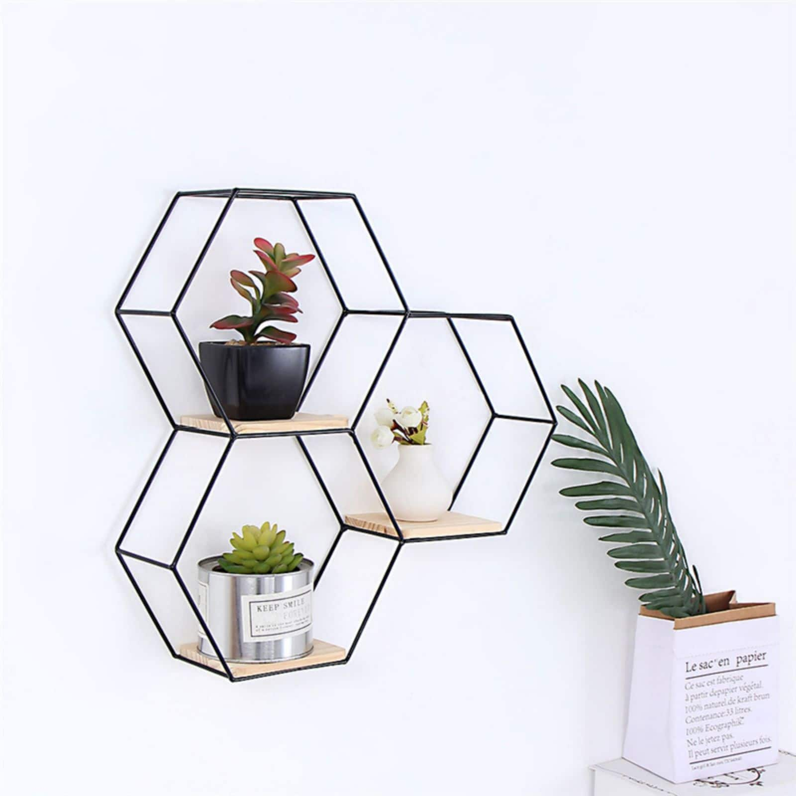 Nex&#x2122; Black Metal Modern Floating Hexagonal Shelf