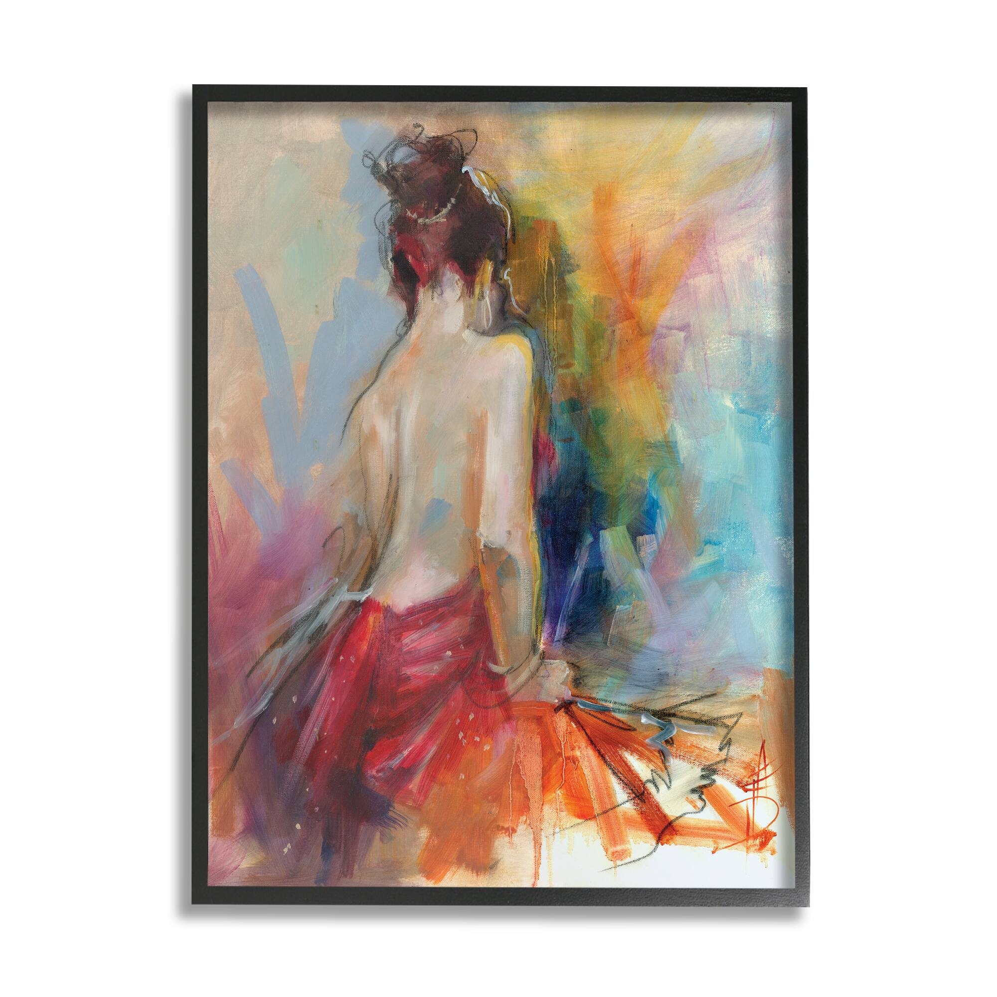 Stupell Industries Contemporary Female Pose Energetic Brush Strokes in Black Frame Wall Art