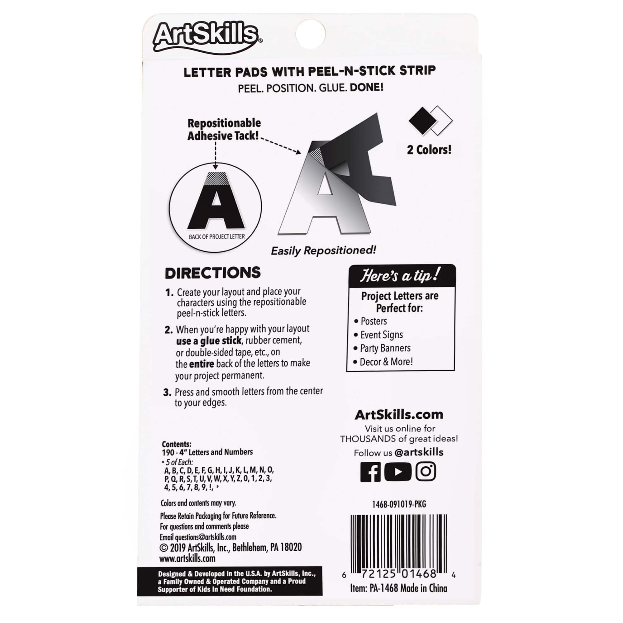 ArtSkills&#xAE; 4&#x22; Black &#x26; White 190 Piece Paper Poster Letter Set