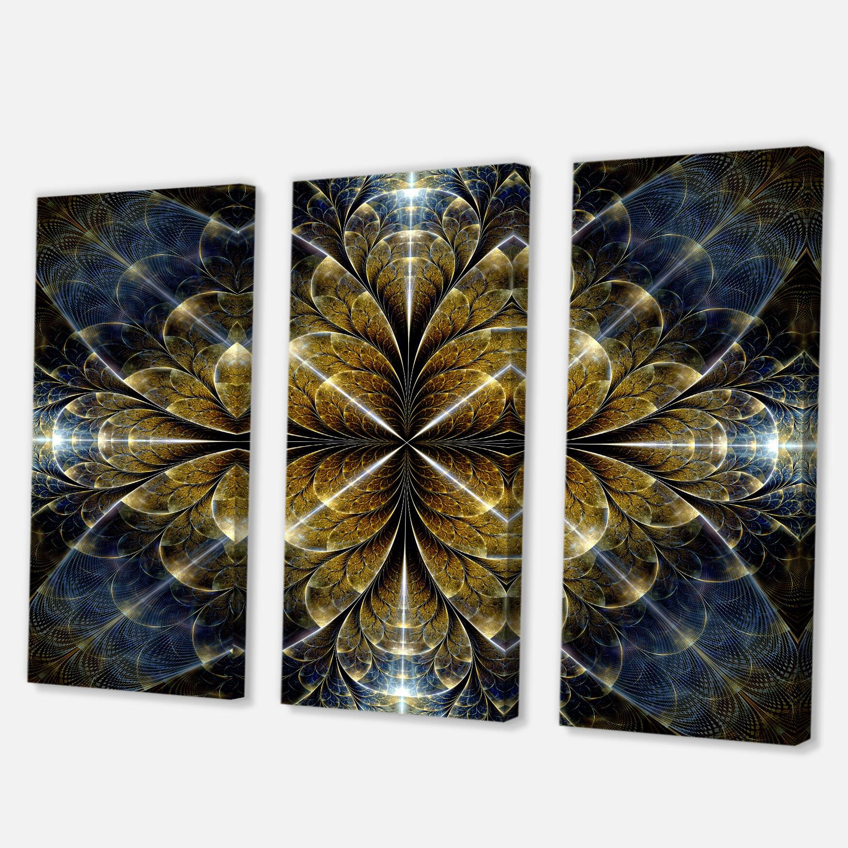 Designart - Digital Gold Fractal Flower Pattern - Abstract Wall Art Canvas