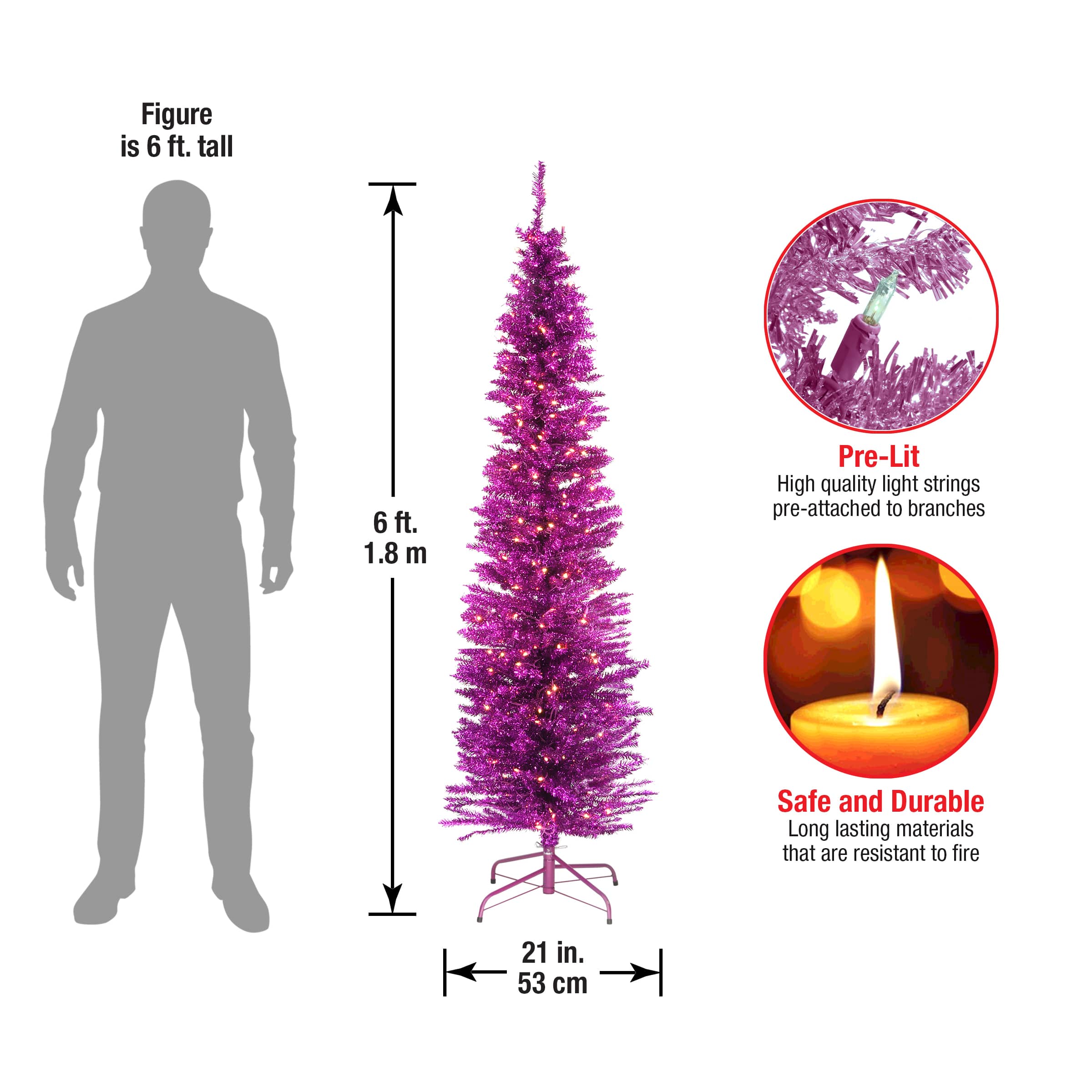 6ft. Pre-Lit Pink Tinsel Artificial Christmas Tree