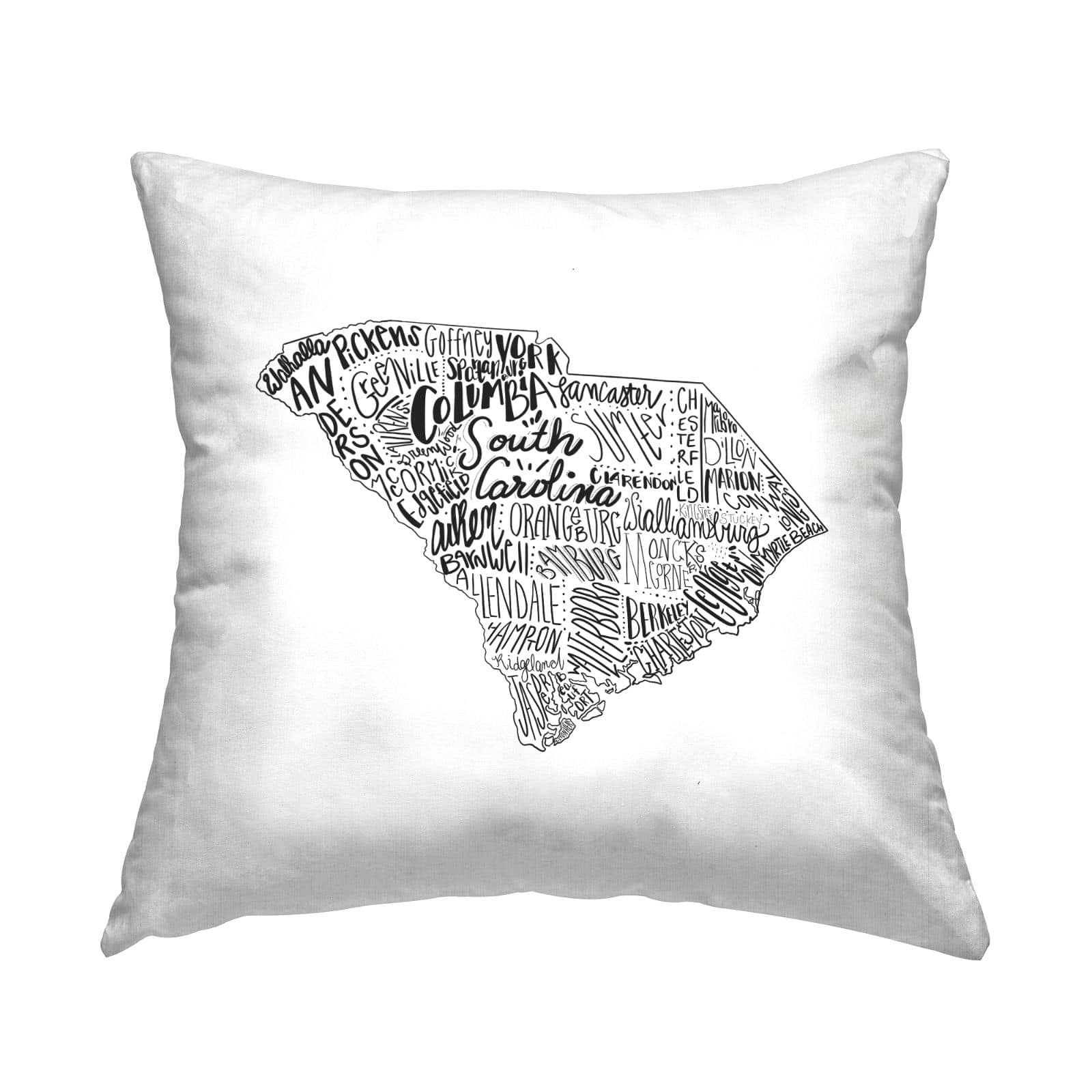 Stupell Industries South Carolina Typography Cities Shape Map Throw Pillow, 18" x 18"