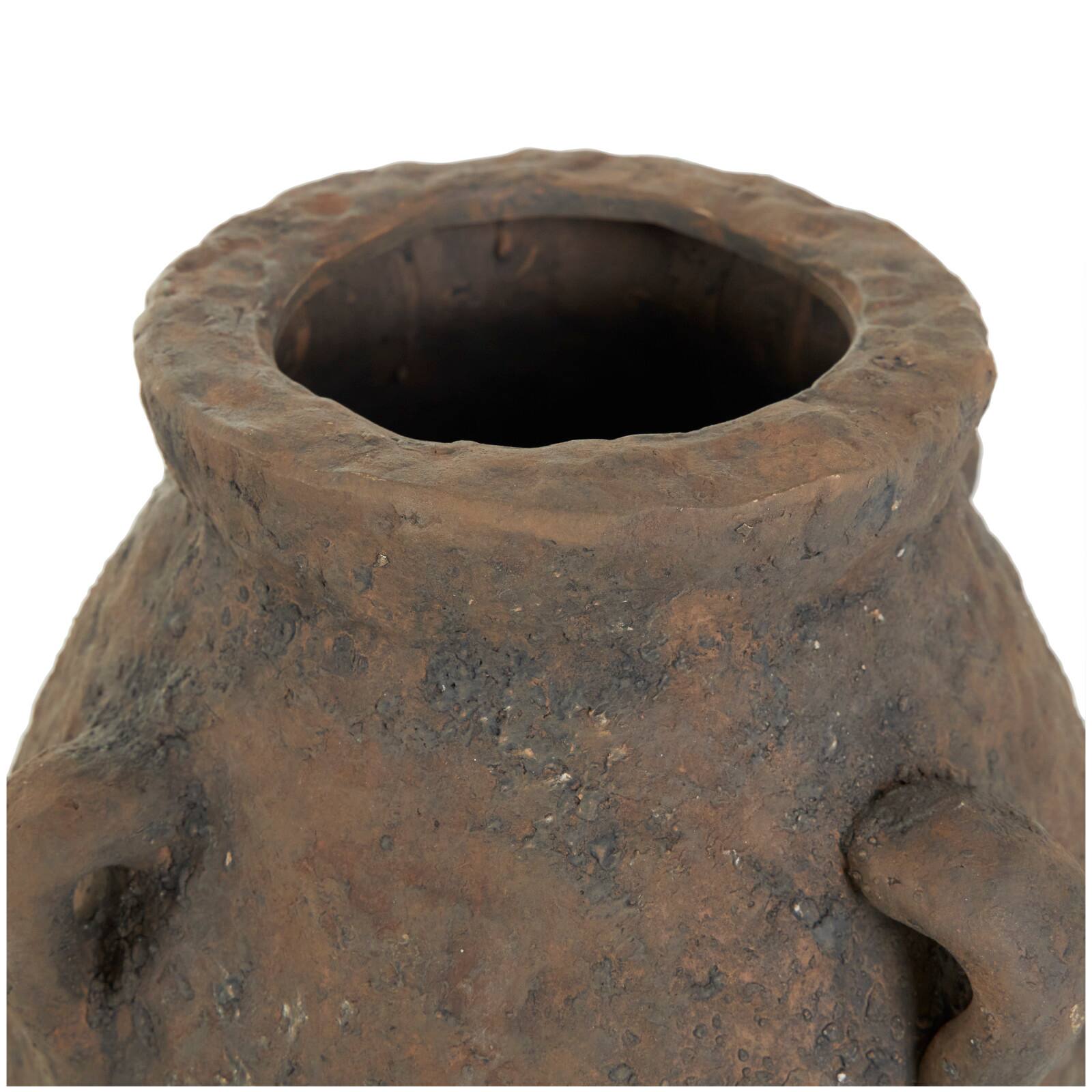 15.5&#x22; Dark Brown Ceramic Handmade Textured Vase