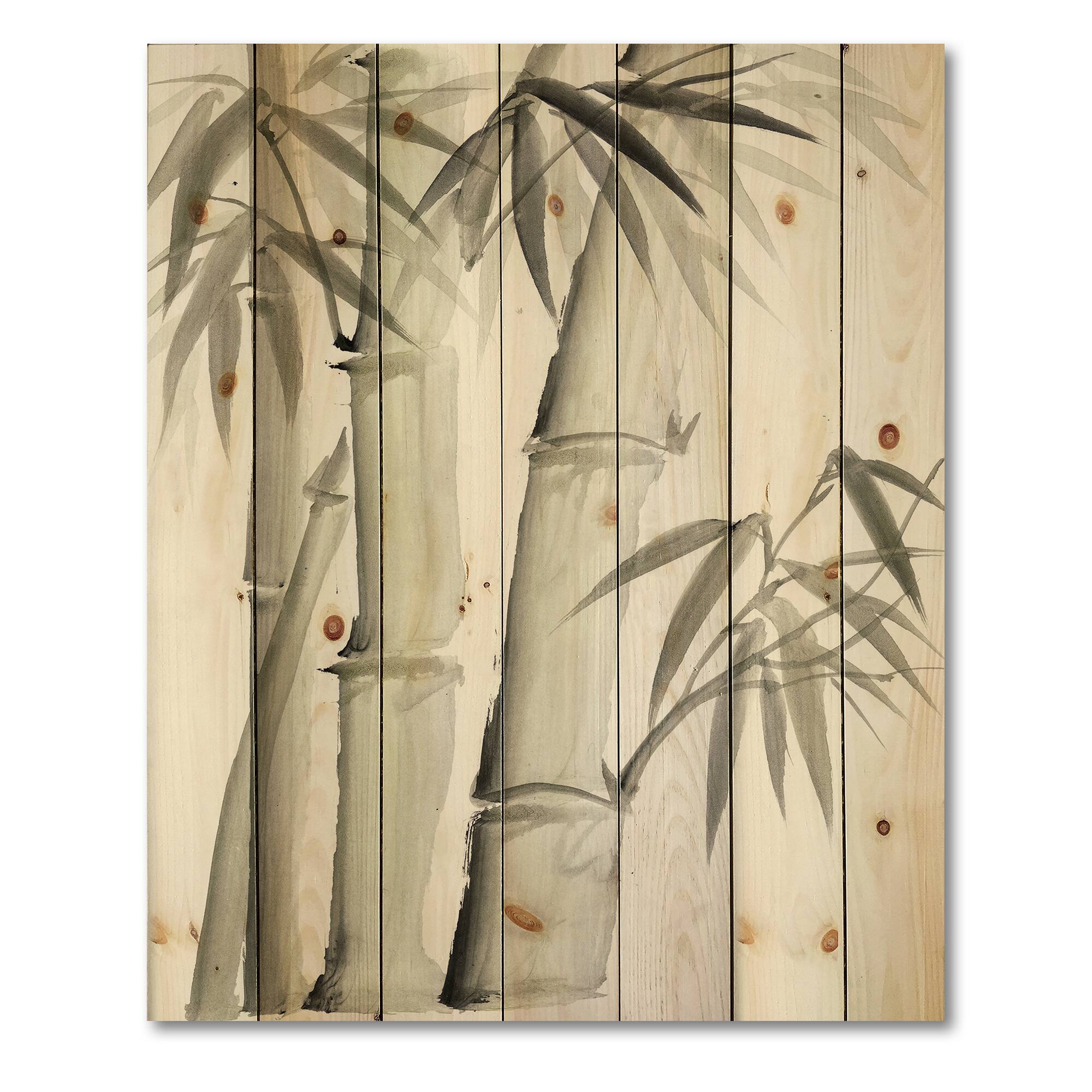 Designart - Vintage Monochrome Bamboo V - Lake House Print on Natural Pine Wood