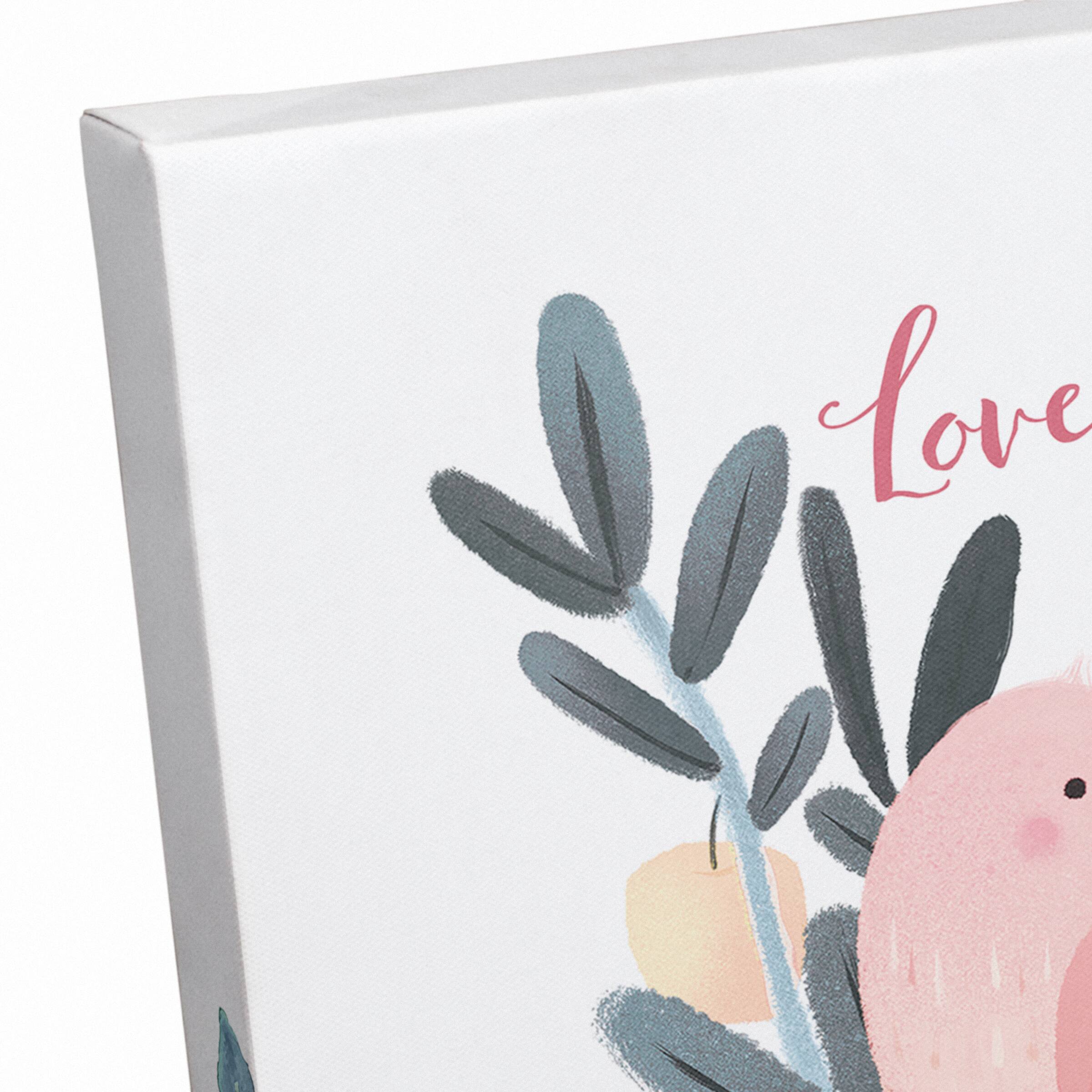 Two Love Birds And Flowers 12" x 12" Canvas Wall Art