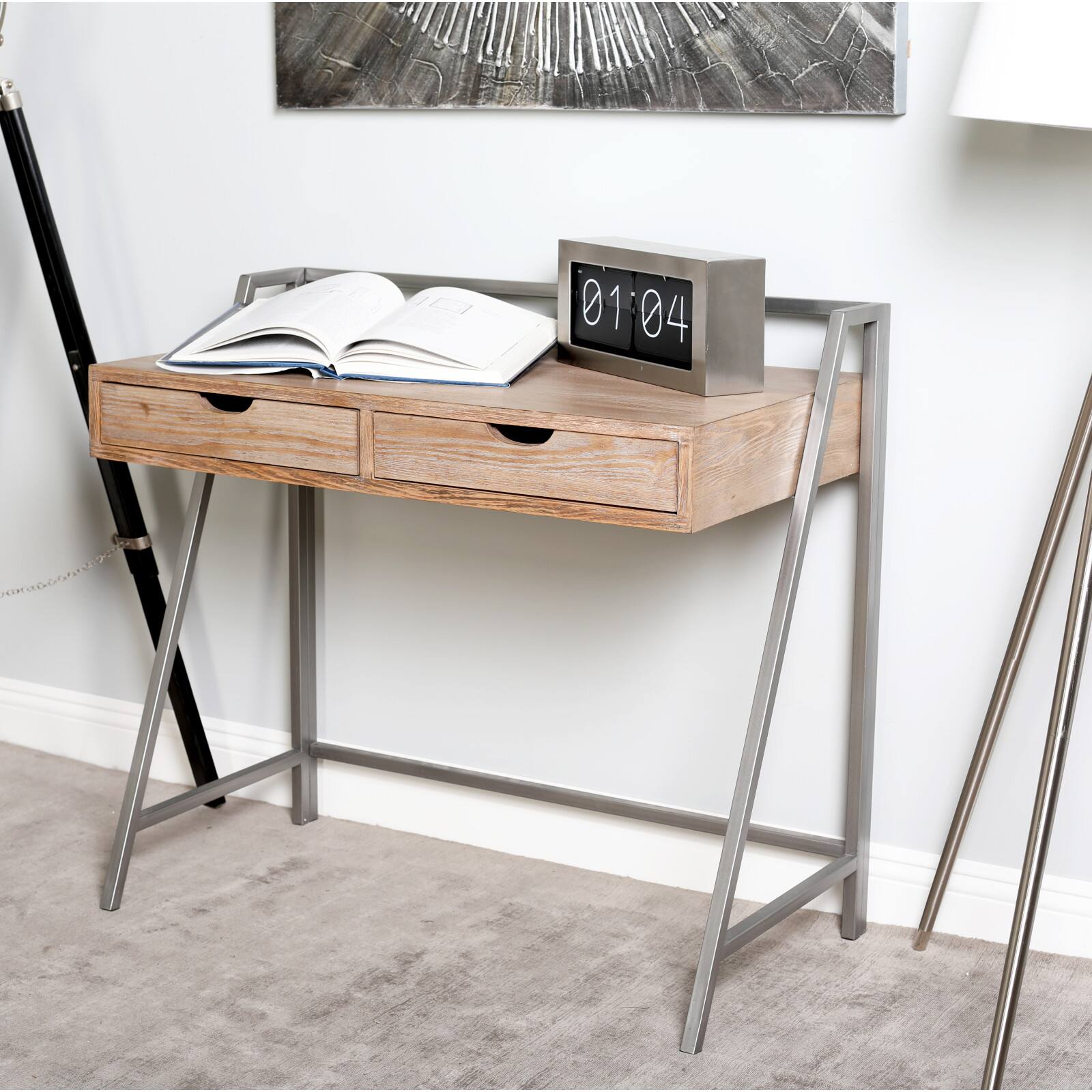 38" Natural Brown & Iron Modern Desk Michaels