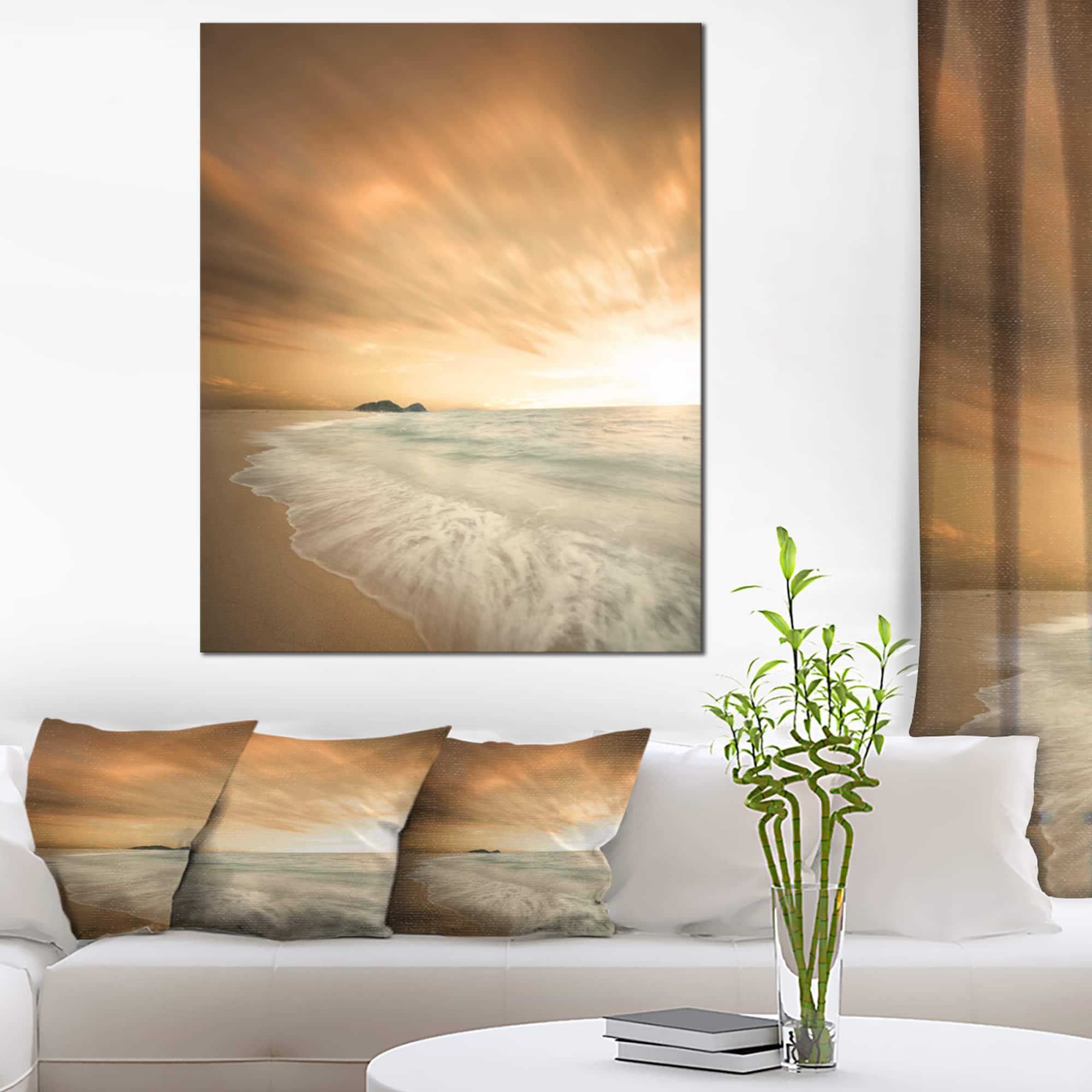 Designart - Beautiful Brown Beach at Sunset - Large Beach Canvas Wall Art
