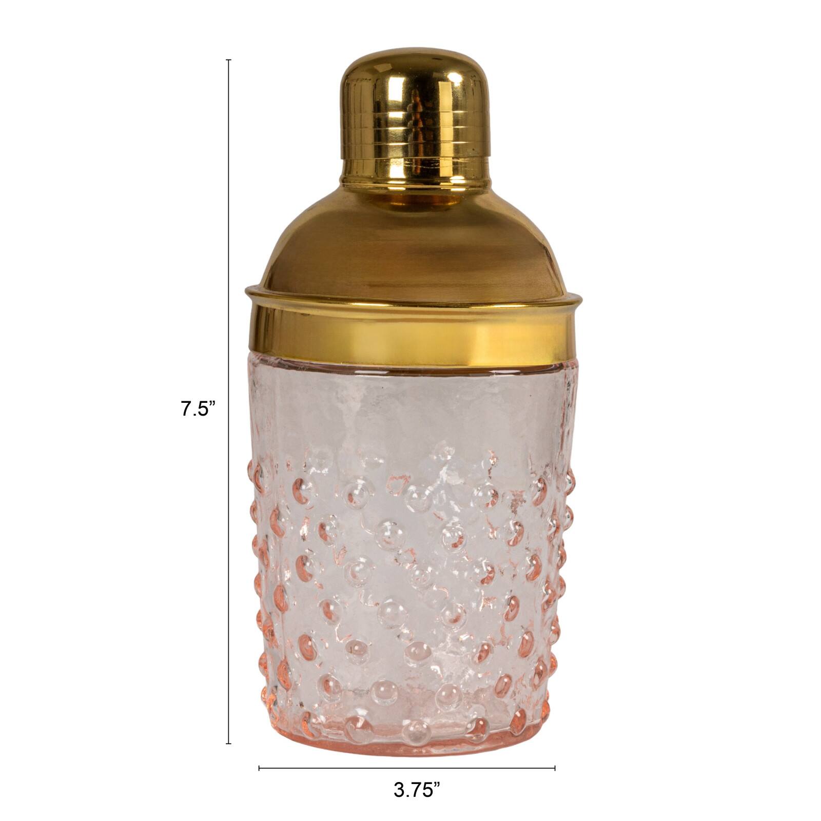 Hello Honey® Pink & Gold Hand-Blown Glass & Stainless Steel Hobnail Cocktail Shaker
