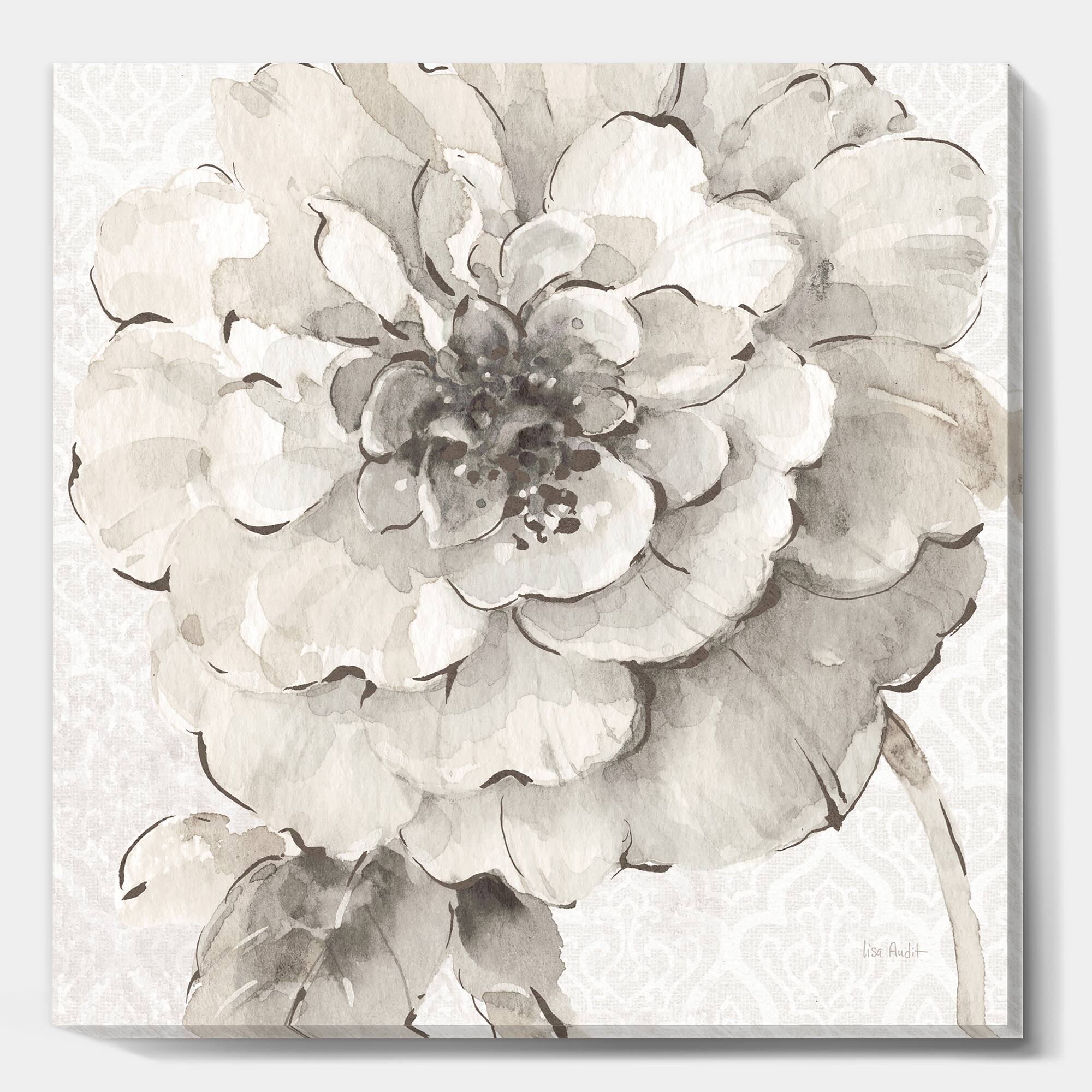 Designart - Indigold Grey Peonies I - Farmhouse Premium Canvas Wall Art