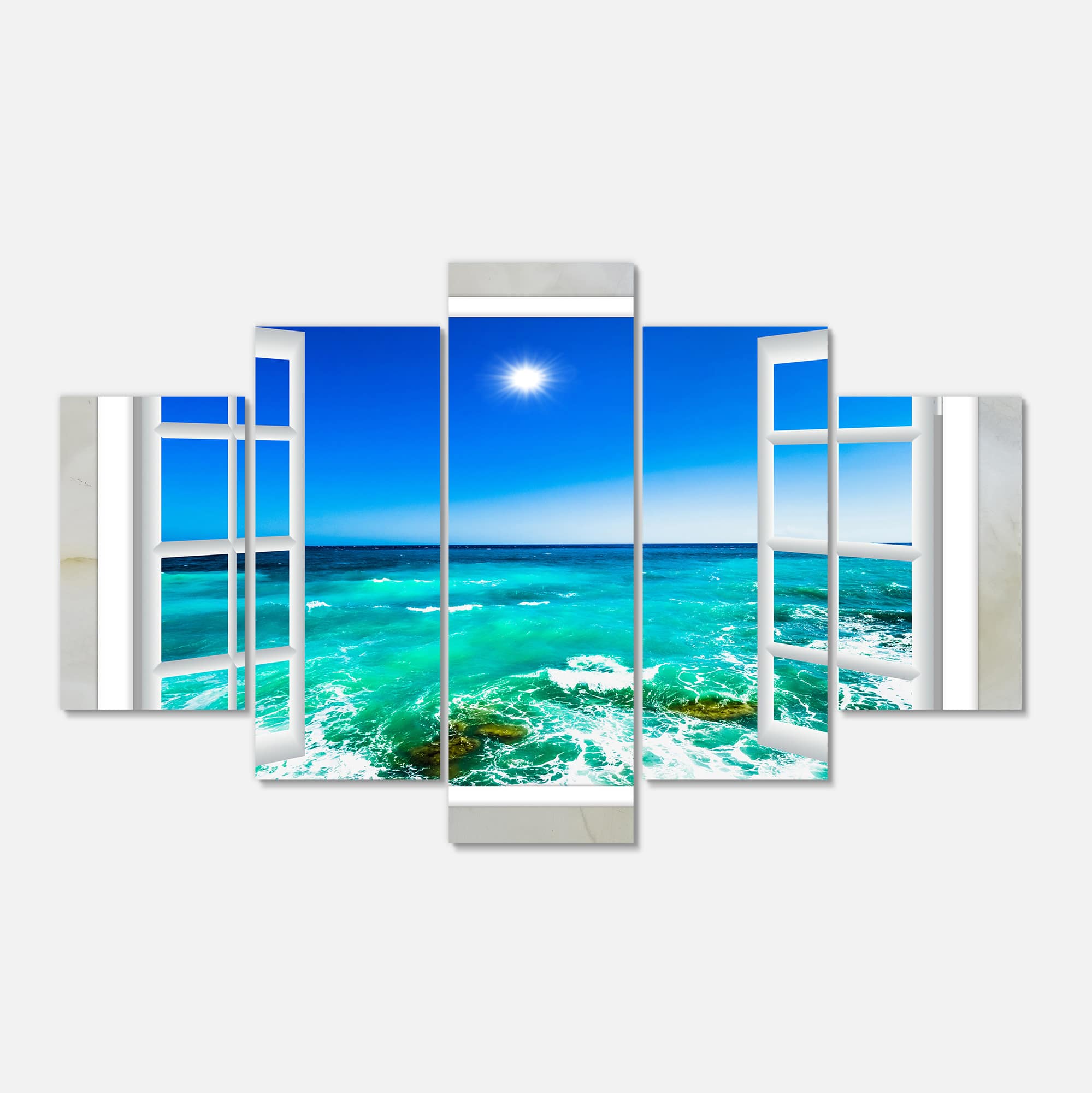 Designart - Open Window to Wavy Ocean - Extra Large Seashore Canvas Art