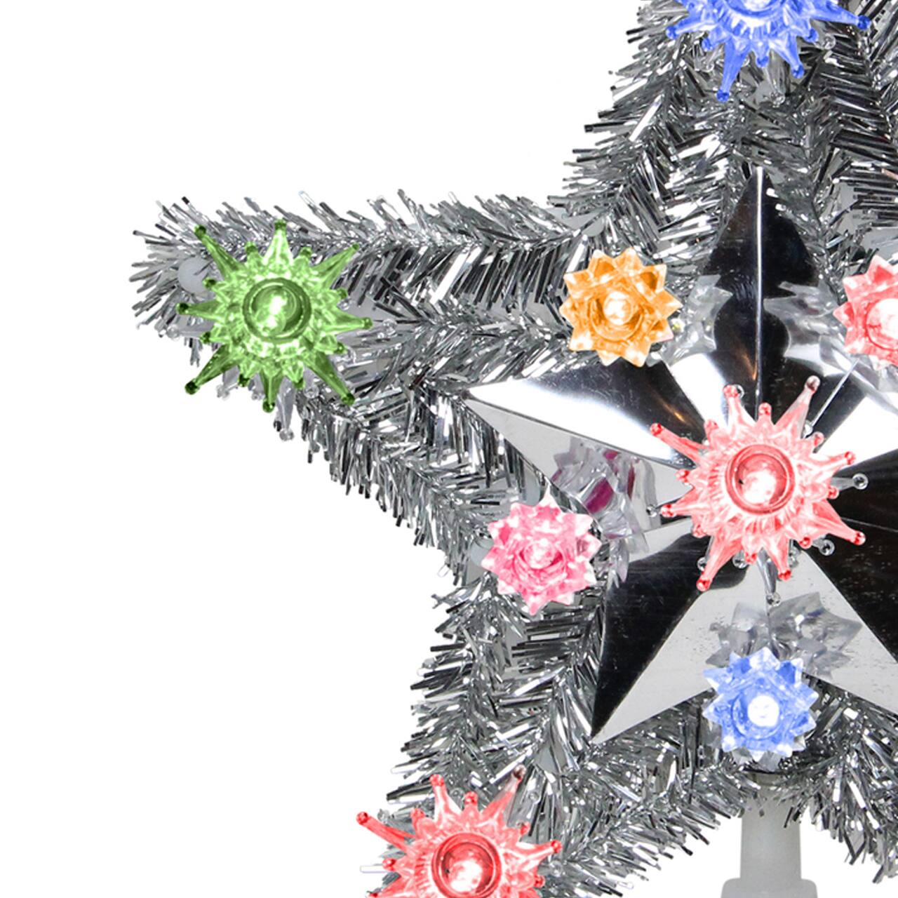 9&#x22; Lighted Silver Star Christmas Tree Topper - Multicolor Lights