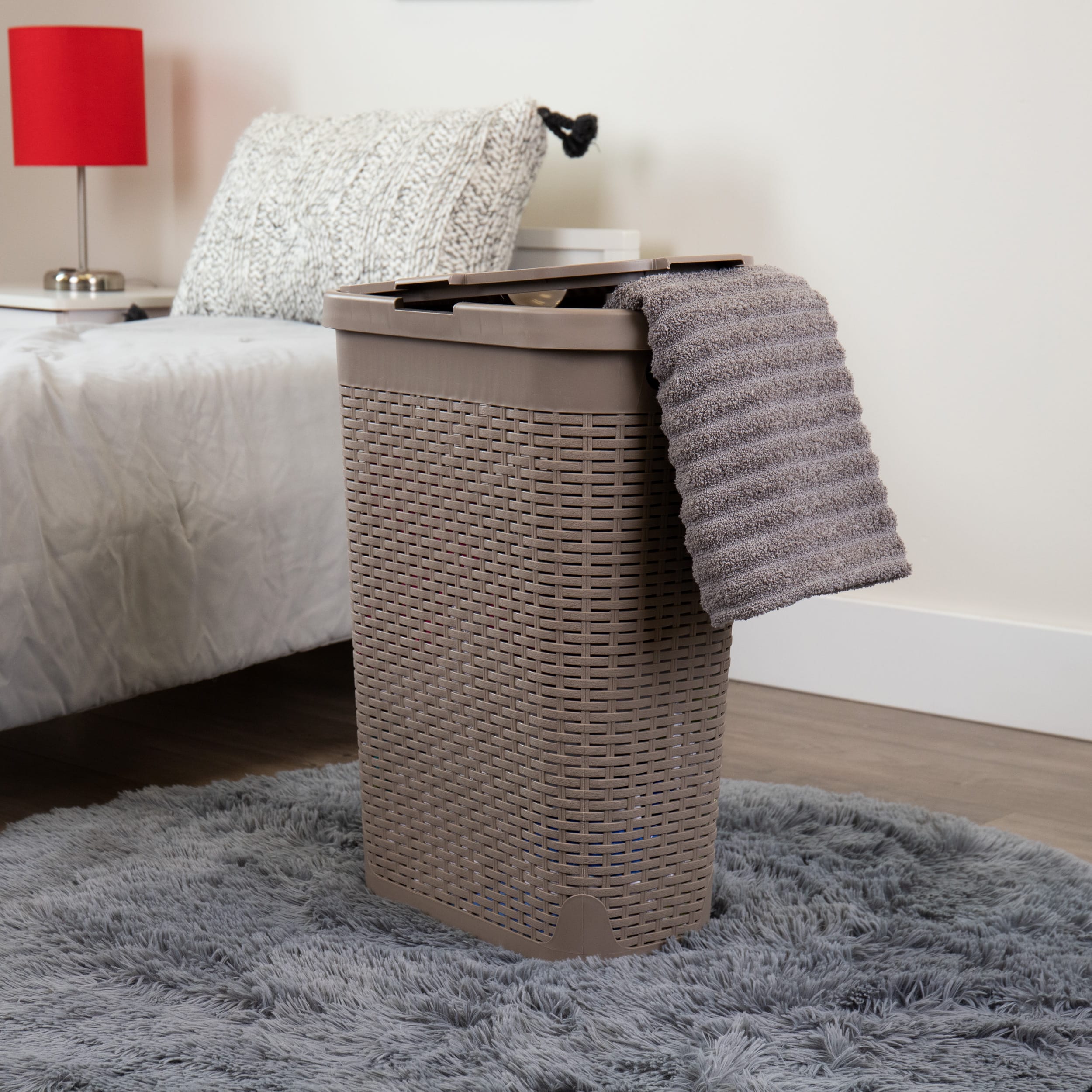 Mind Reader 40L Ventilated Slim Laundry Hamper with Cut Out Handles & Attached Hinged Lid, 2ct.