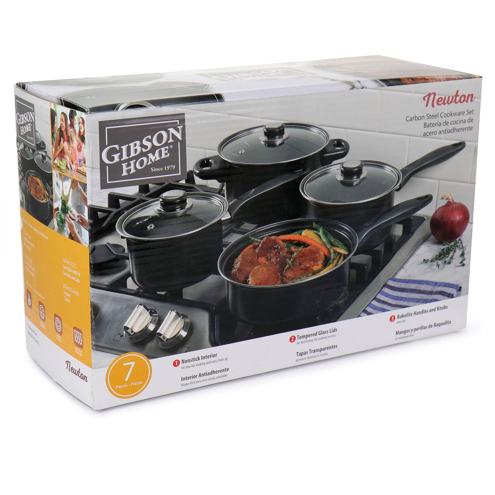Gibson Home® Newton 7-Piece Black Carbon Steel Cookware Set