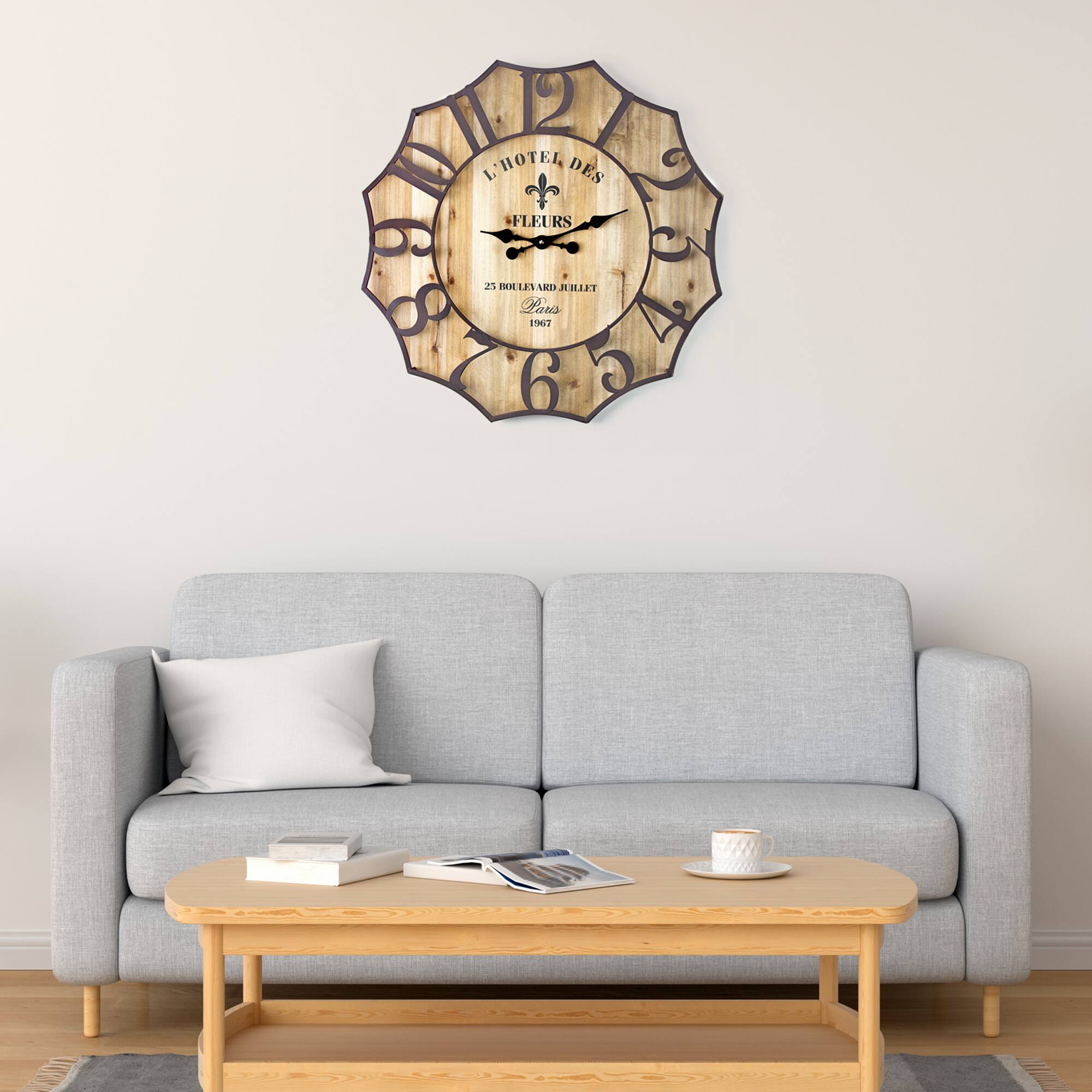 L&#x27;Hotel Des Fleurs 1967 Oversized Vintage Wall Clock 31&#x22;