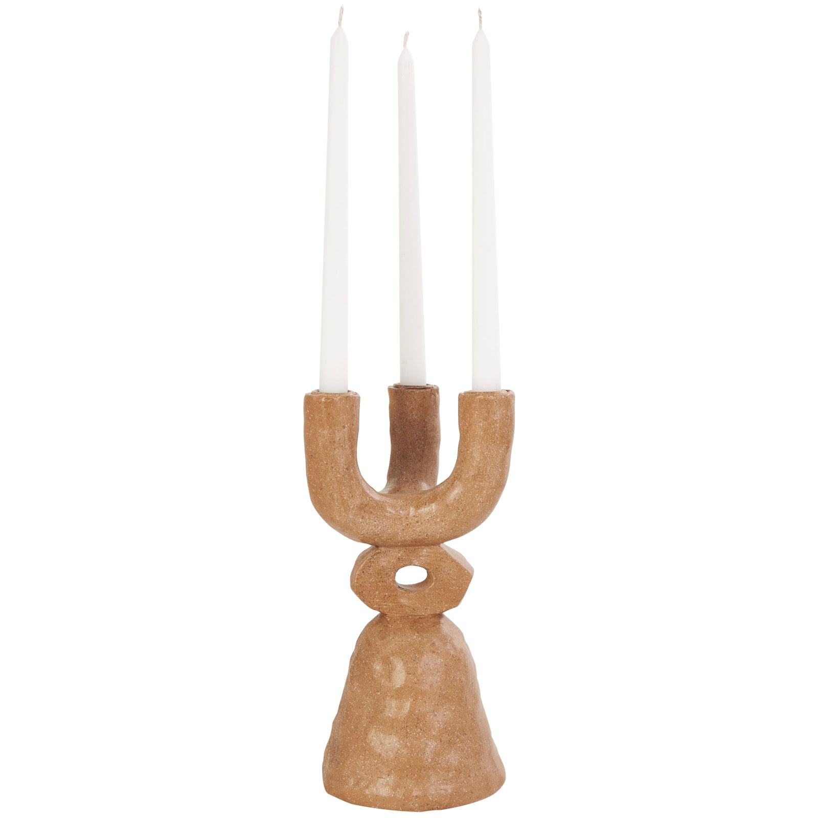 11" Brown Speckled Abstract Totem 3 Taper Candle Candelabra