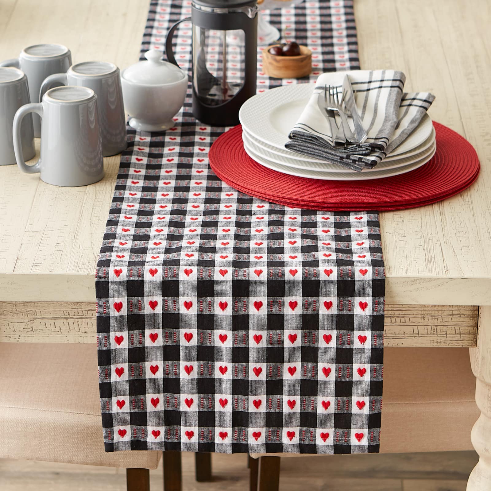 DII&#xAE; 72&#x22; Hearts Dobby Check Table Runner