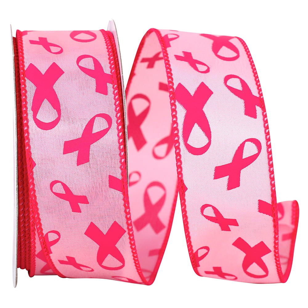 JAM Paper 1.5" x 20yd. Pink Breast Cancer Awareness Wired Ribbon