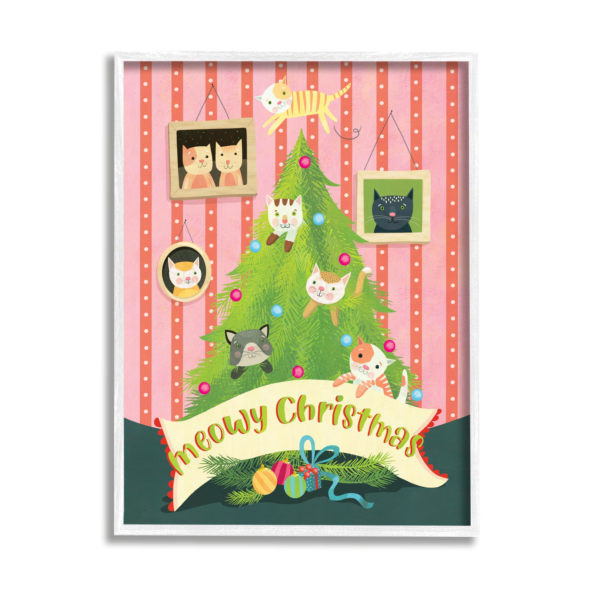 Stupell Industries Meowy Christmas Cat Tree Framed Giclee Art
