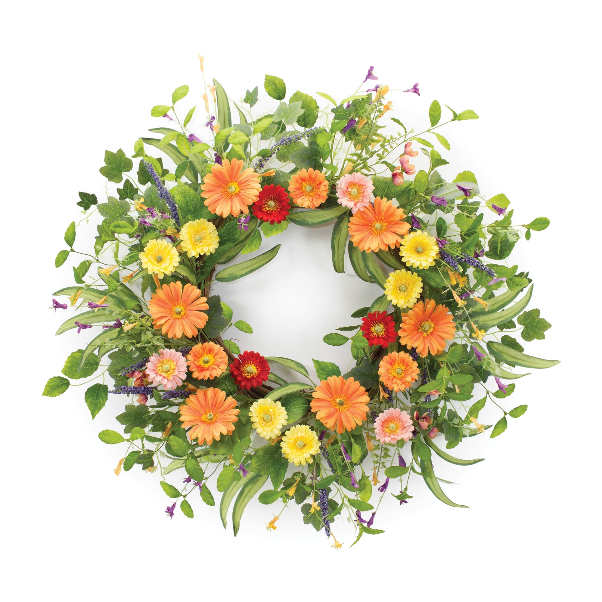 27.5&#x22; Yellow &#x26; Orange Mixed Daisy Floral Wreath