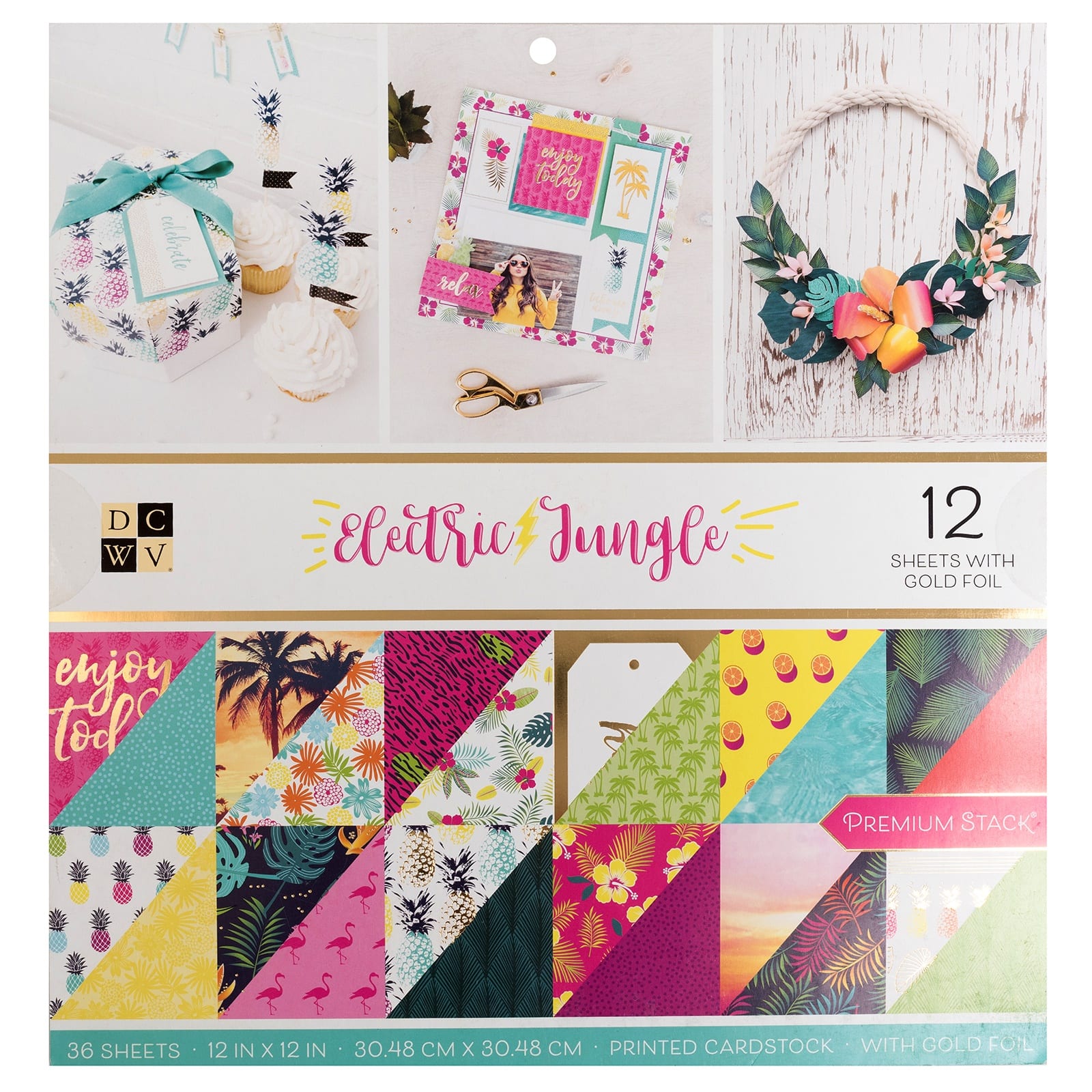 DCWV® 12" x 12" Electric Jungle Double‑Sided Cardstock Stack, 36 Sheets