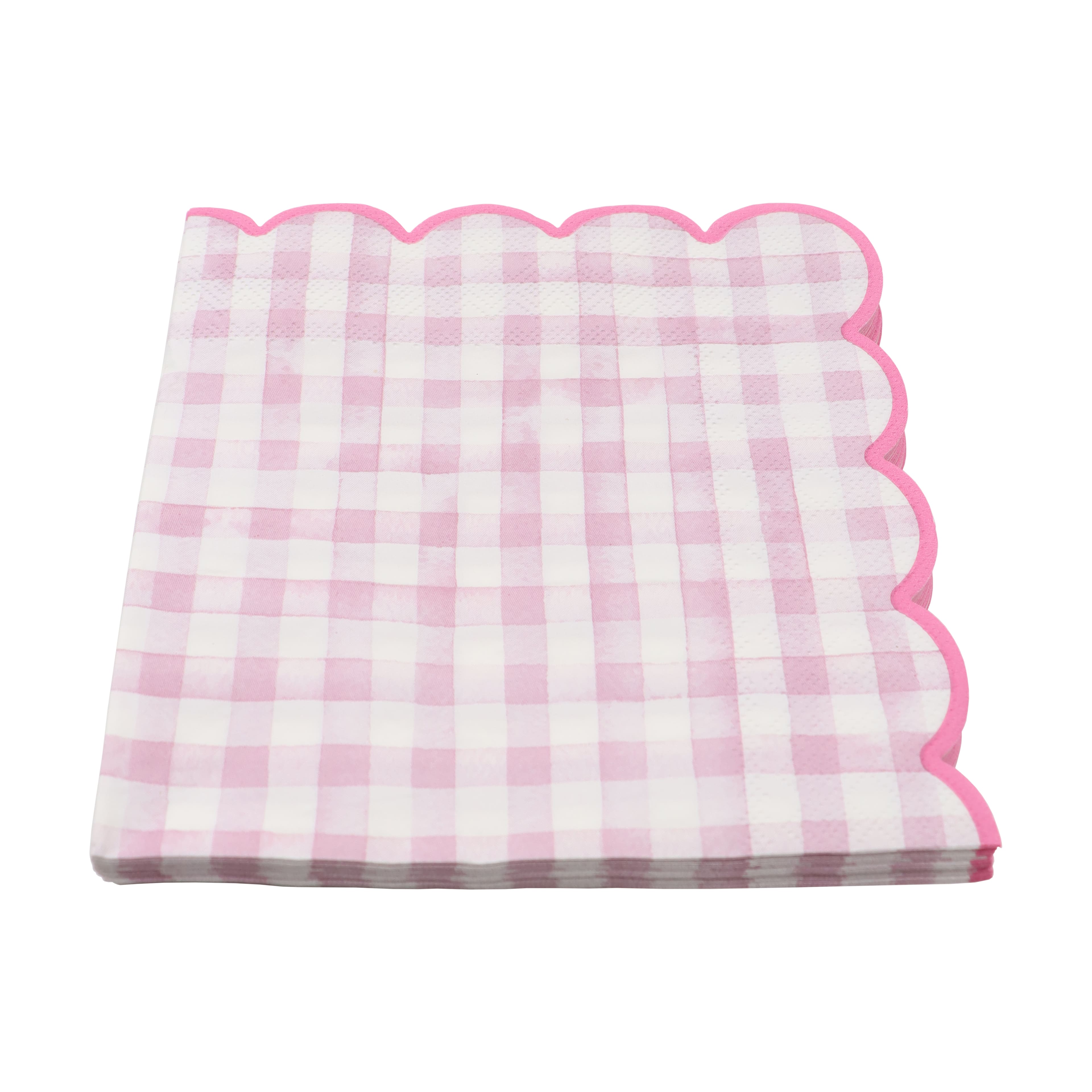 Pink & White Gingham Scallop Lunch Napkins, 20ct. by Celebrate It™