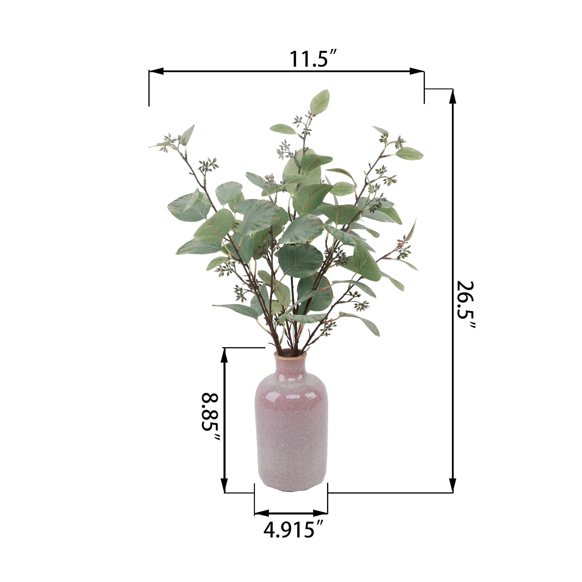 Flora Bunda® 26.5" Green Eucalyptus in Mauve Ceramic Vase