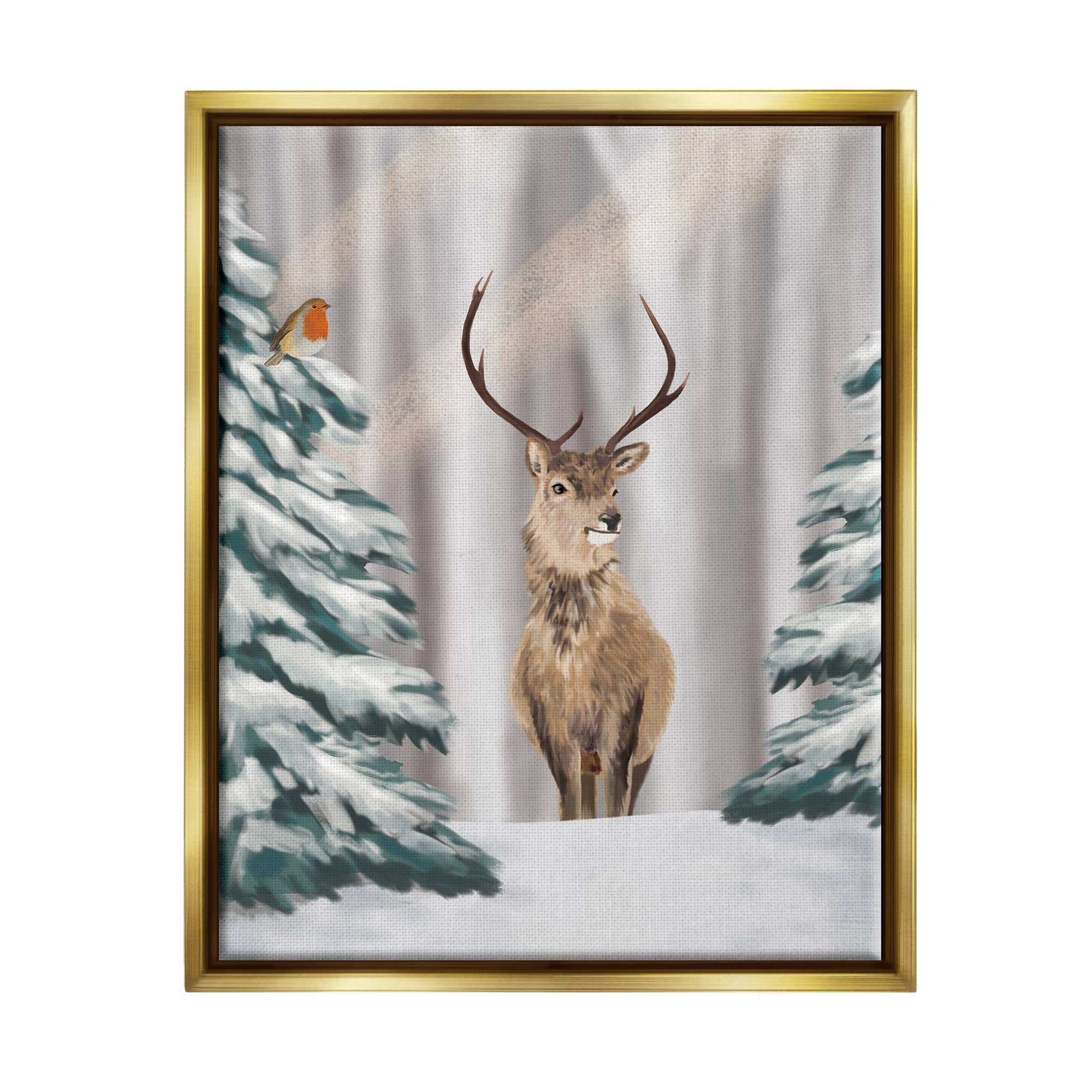 Stupell Industries Seasonal Deer Winter Landscape Framed Floater