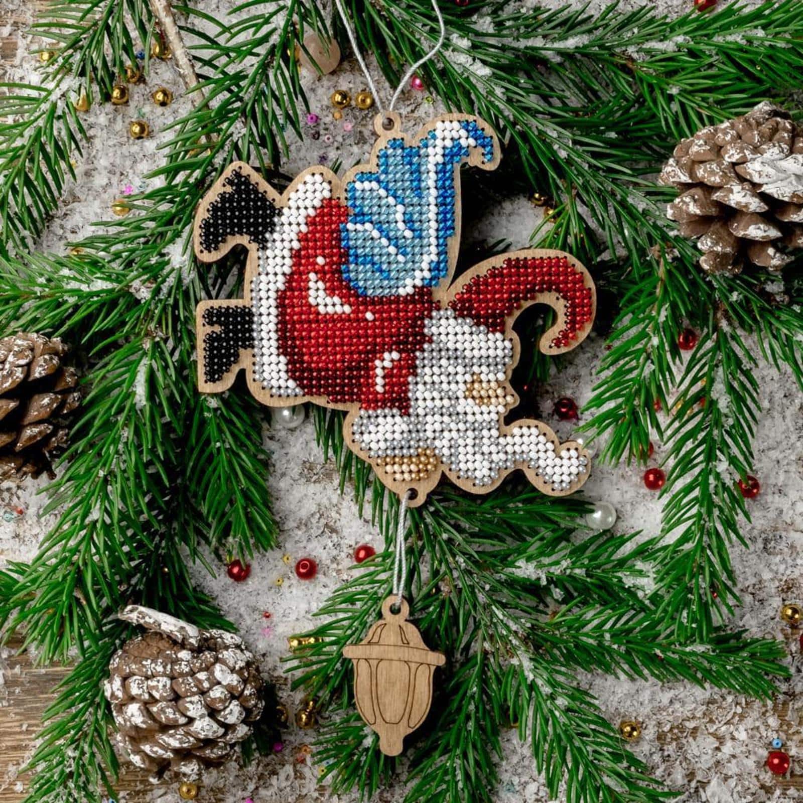 Wonderland Crafts Angel Santa Ornament Bead Embroidery on Wood Kit
