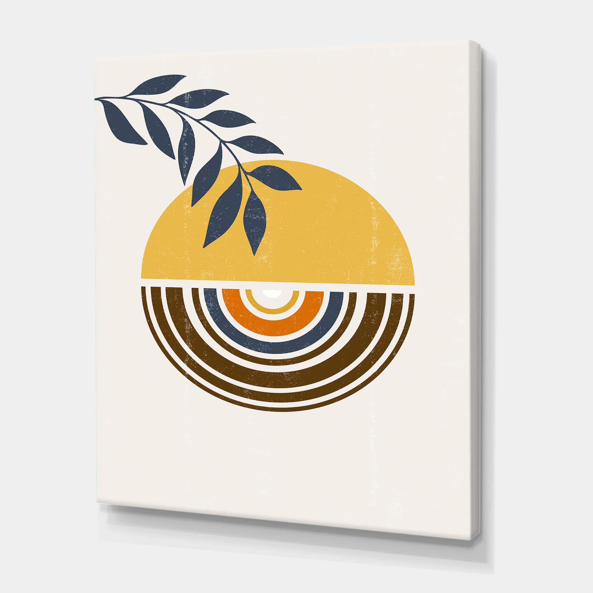 Designart - Abstract Sun Moon Leaves III - Modern Canvas Wall Art Print
