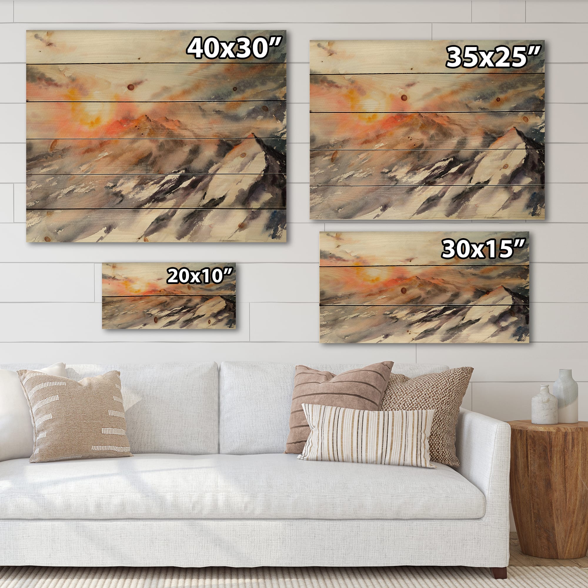 Designart - Majestic Sunset In The Mountains Landscape - Traditional Print on Natural Pine Wood