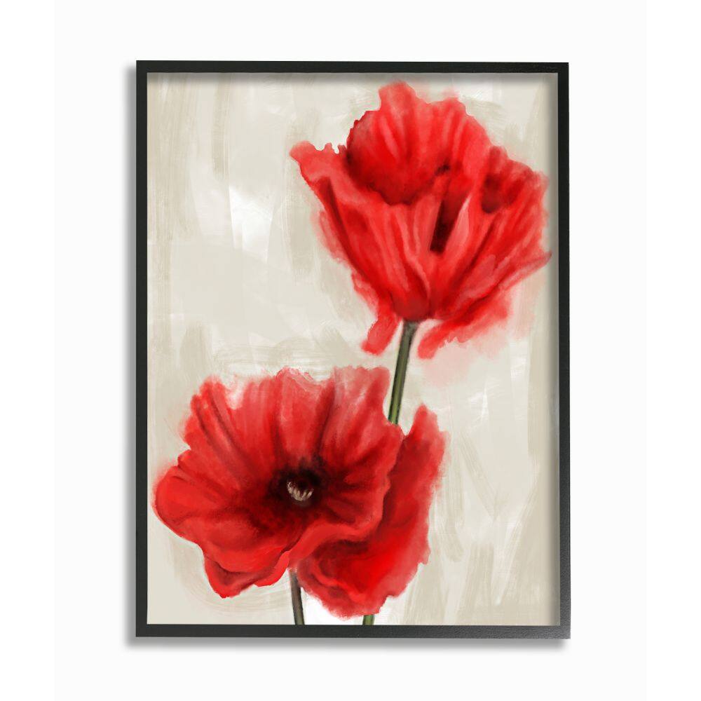 Stupell Industries Soft Petal Poppies Red Beige Floral Painting Framed Wall Art