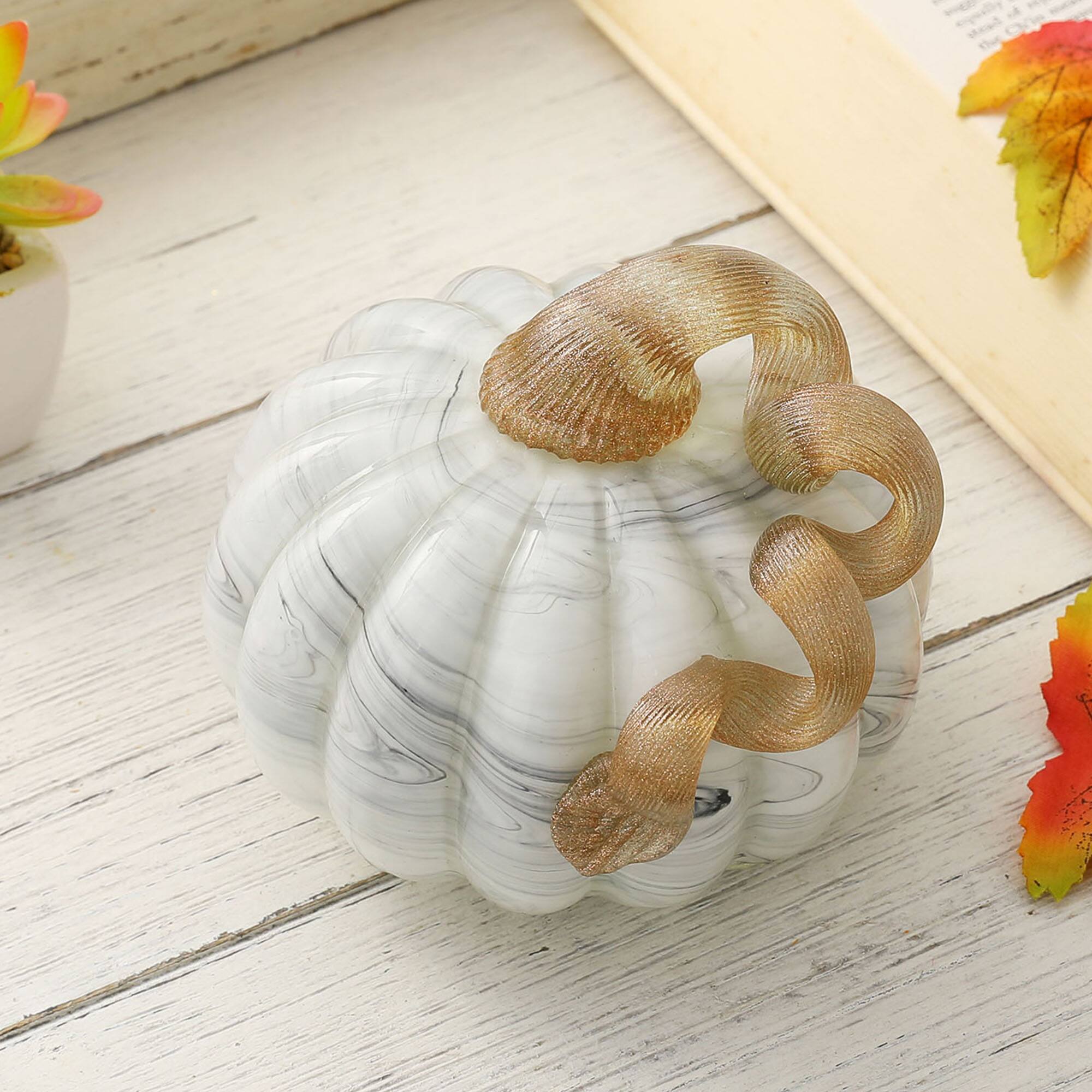 Glitzhome&#xAE; Gray Marble Glass Pumpkin Set